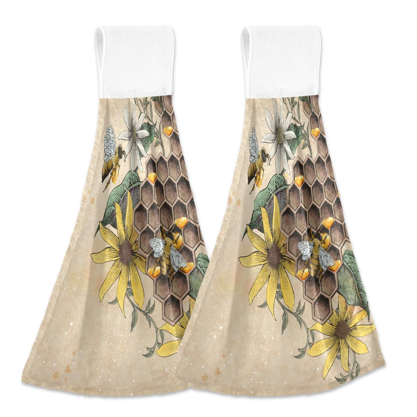 Selerdon Vintage Honey Bee Floral Kitchen Hand Towels - 2 Pack Fast Drying, Super Absorbent & Soft Hanging Towels for Kitchen, Bathroom - Perfect for Home Decor, Dish Drying & Hand Wiping