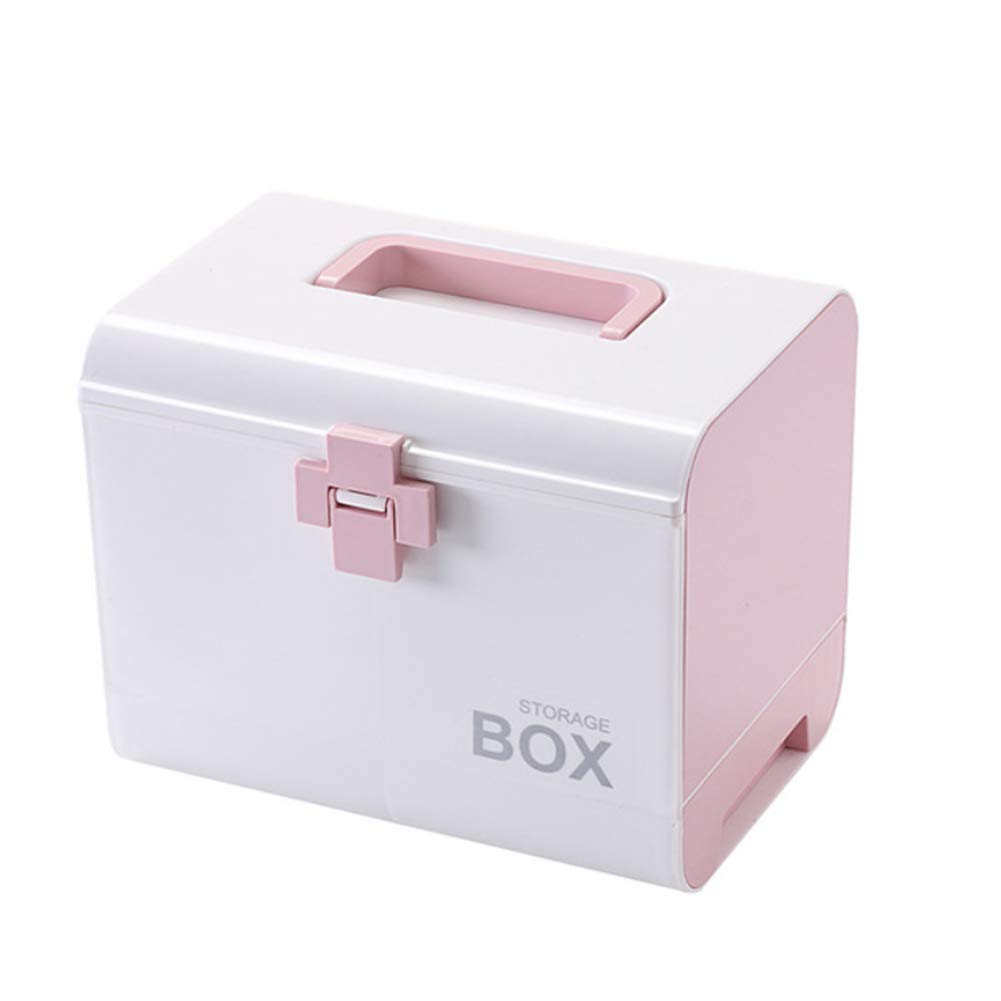 Plastic Child Proof Medicine Storage Box - Home Emergency Medical Kit Organizer with Security Lock | Family First Aid Supplies for Travel, Baby Safety & Daily Use (Pink)