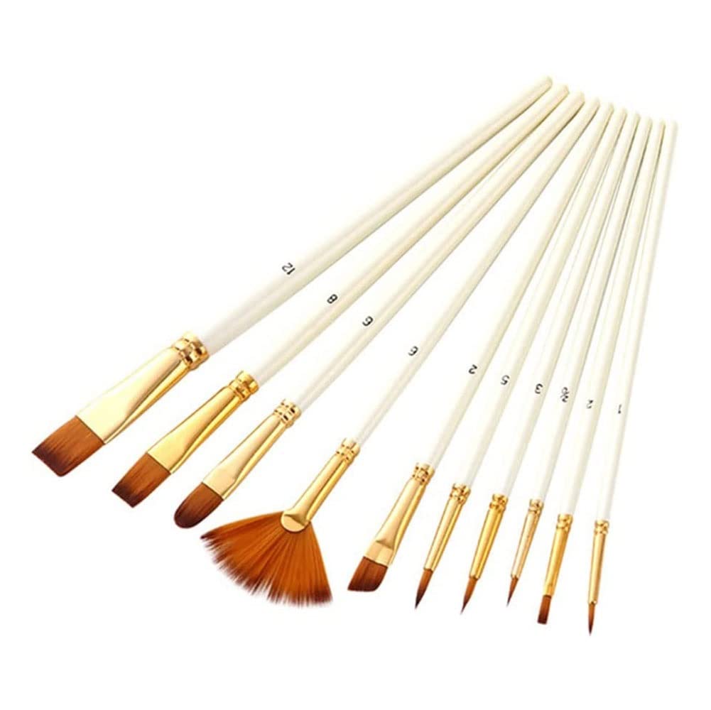Premium 10-Piece Paint Brush Set - Nylon Hair & Wooden Handle for Watercolor, Oil, Acrylic Painting - Ideal for DIY Art Projects, Canvas Painting, and Professional Artwork