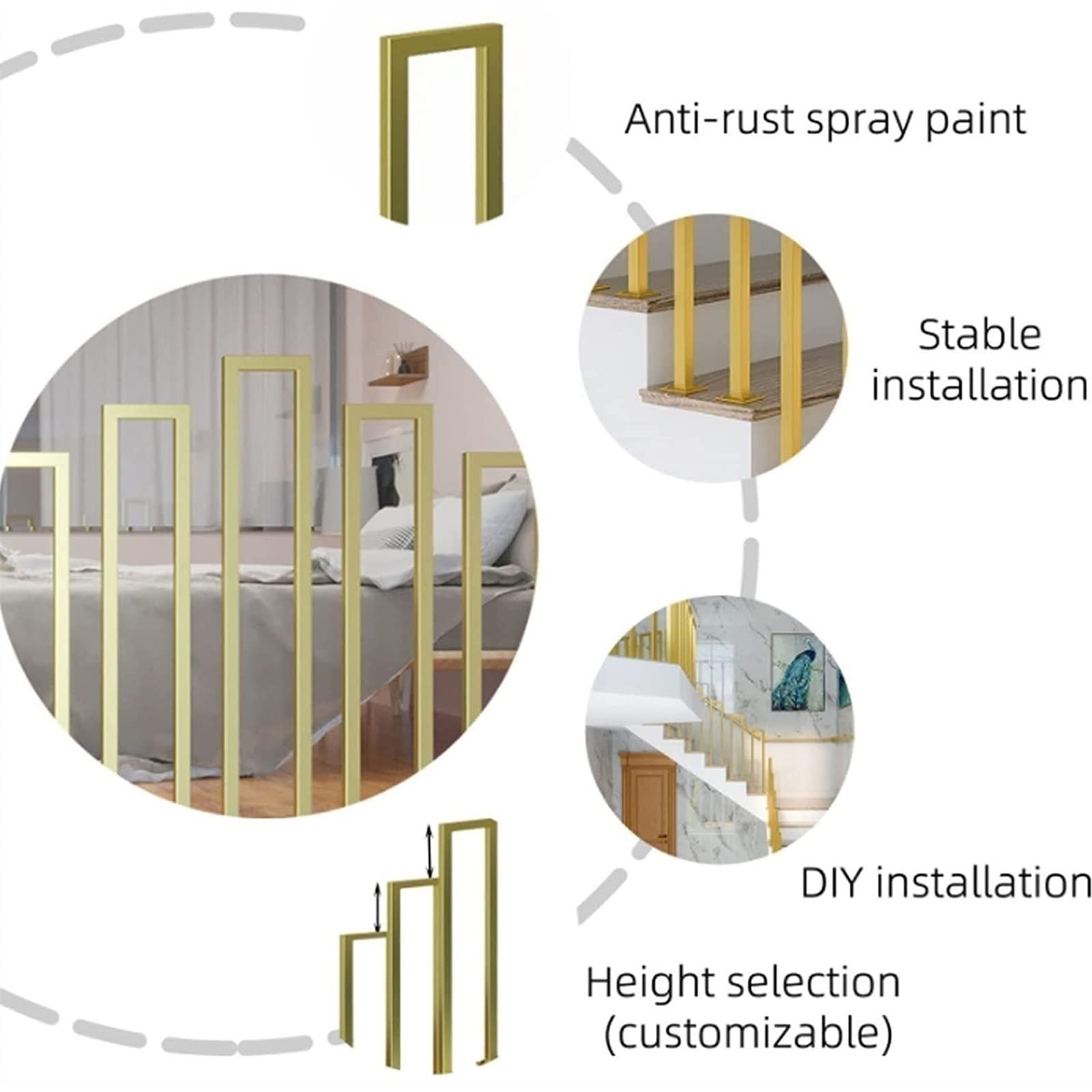 **Golden Safety Fence Handrail Brackets – Heavy Duty Metal Deck Railing, American Style Horizontal Stair Handrail for Elderly & Child Safety – Easy Installation for Home, Garden & Outdoor Use**