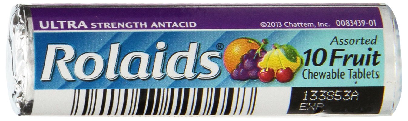 Rolaids Ultra Strength Antacid Tablets - Fruit Flavor, 10 Count (Pack of 12) - Fast Heartburn & Acid Indigestion Relief for Home, Office & Travel
