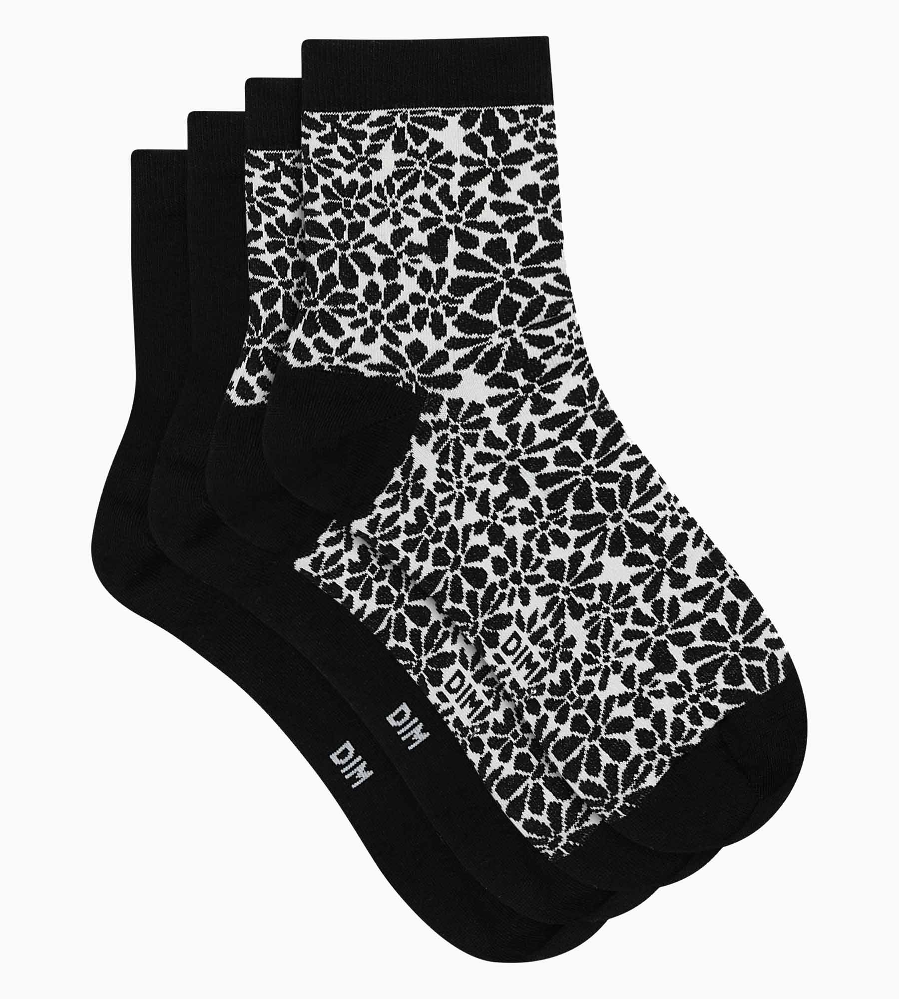 Organic Cotton Floral Pattern Socks - Pack of 2 Pairs - Black - Comfortable & Breathable for Daily Wear, Yoga, and Relaxation at Home