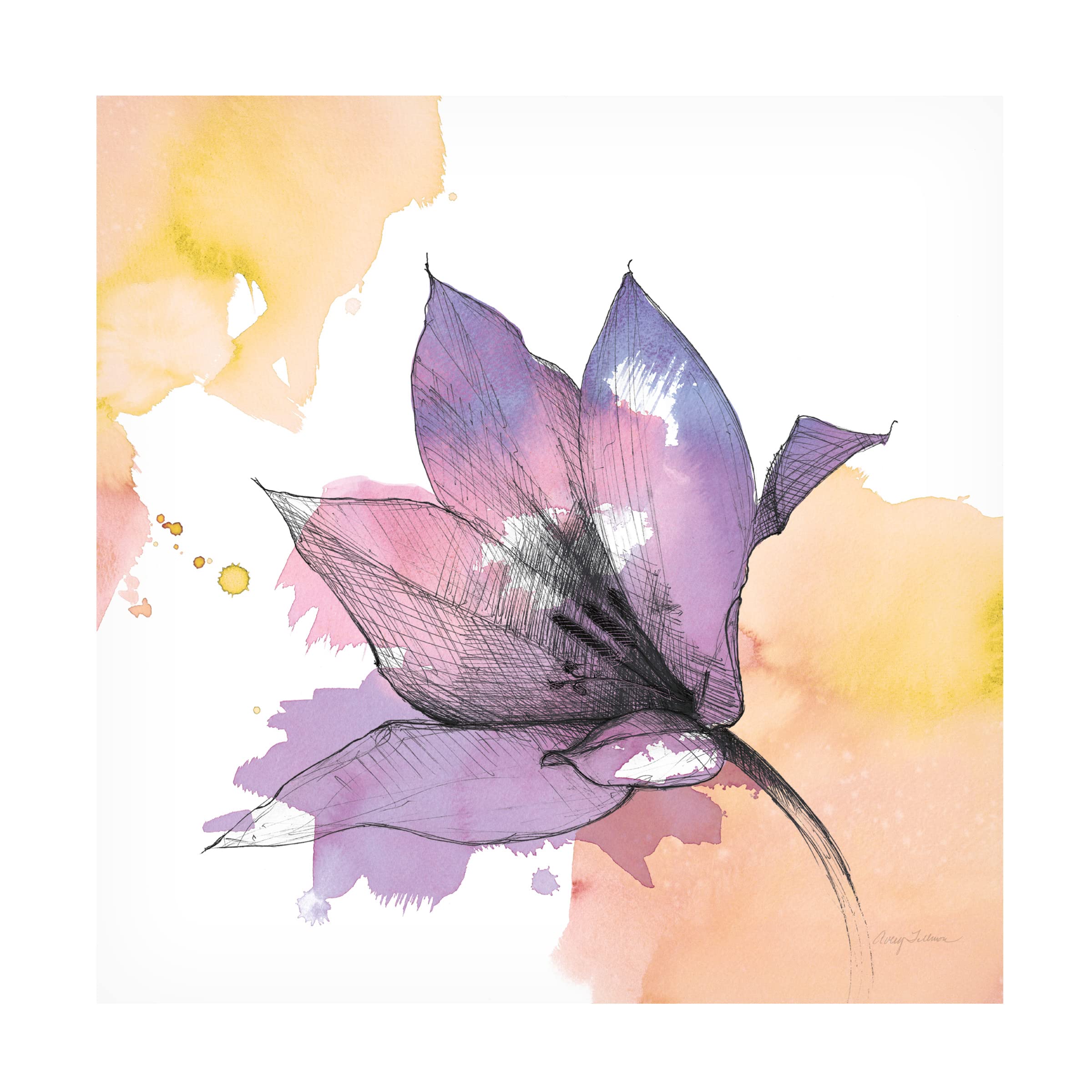 Trademark Fine Art 'Watercolor Graphite Flower IX' Canvas Wall Art Print by Avery Tillmon - Elegant Floral Painting for Living Room, Bedroom & Office Decor