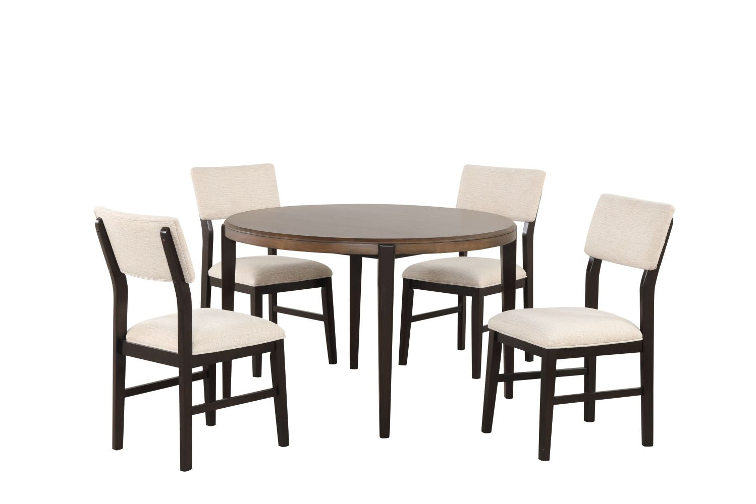 Arabella 5-Piece Round Dining Set with Upholstered Chairs - Black & Brown Finish | Perfect for Small Spaces, Kitchen Nooks & Outdoor Patios