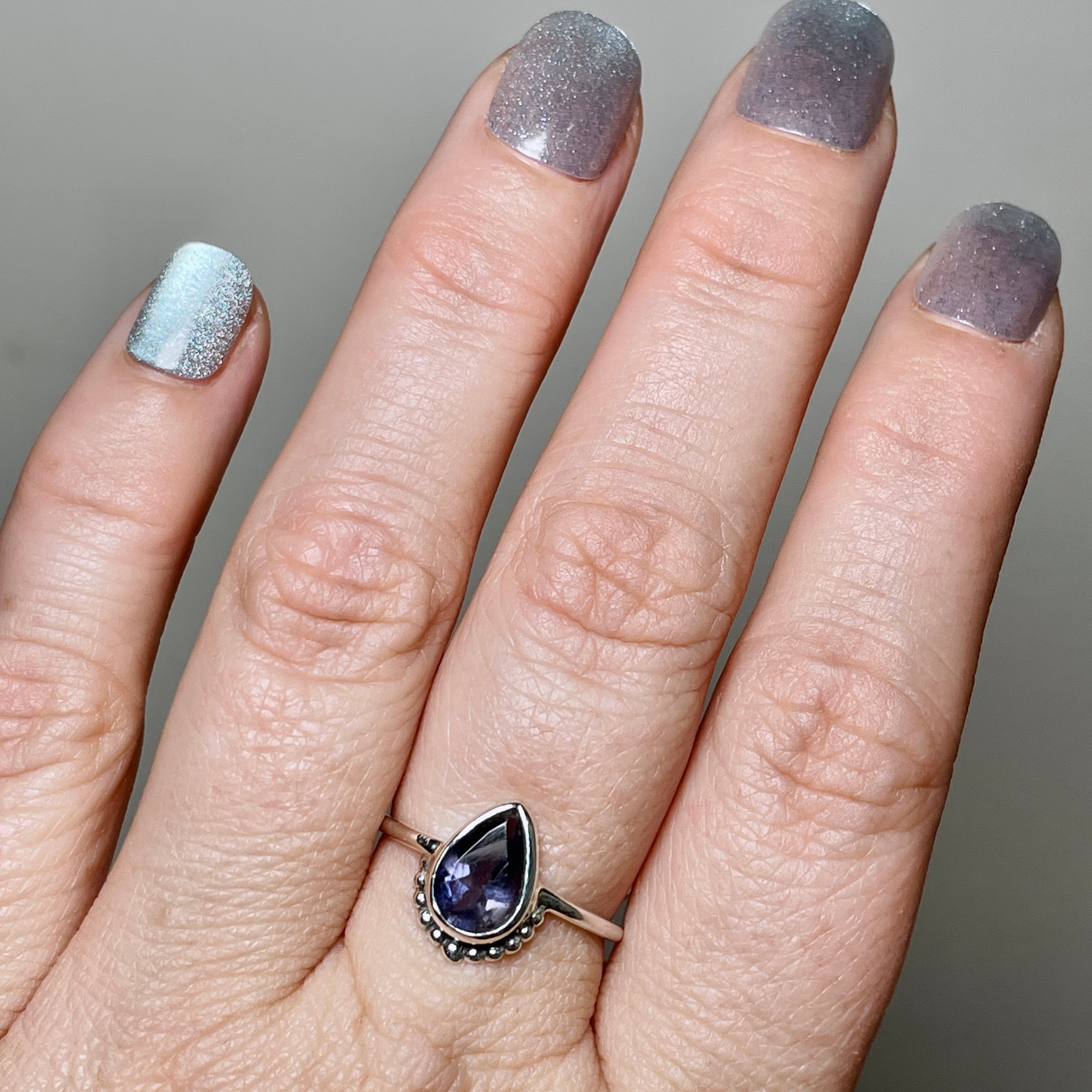 Ioilite Teardrop Fine Band Ring R3800 IOL - Elegant Dainty Jewelry for Women, Perfect for Weddings, Anniversaries & Special Occasions