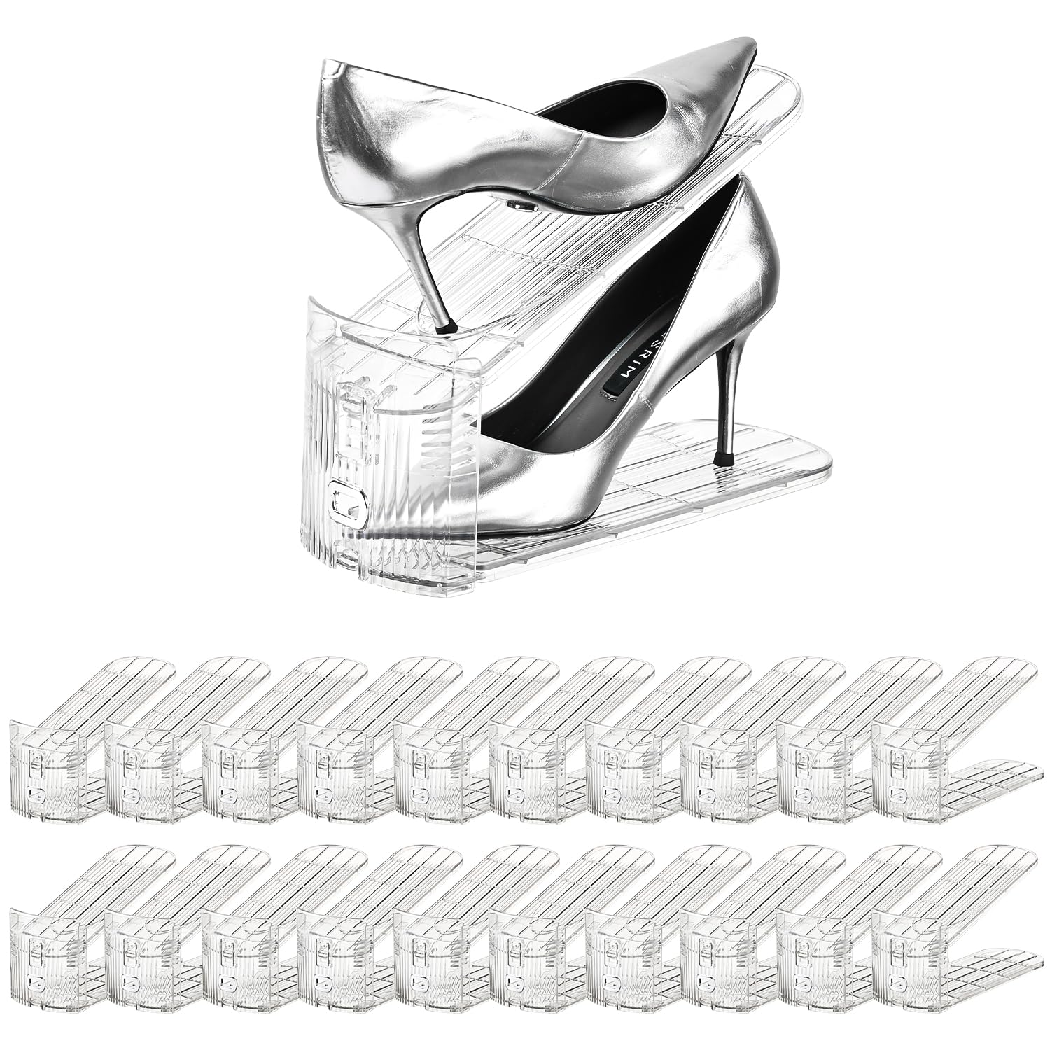 20-Pack Clear Adjustable 3-Tier Shoe Stacker Organizer - Space-Saving Shoe Rack for Closet, Entryway & Under Bed Storage - Perfect for Sneakers, Heels & Boots