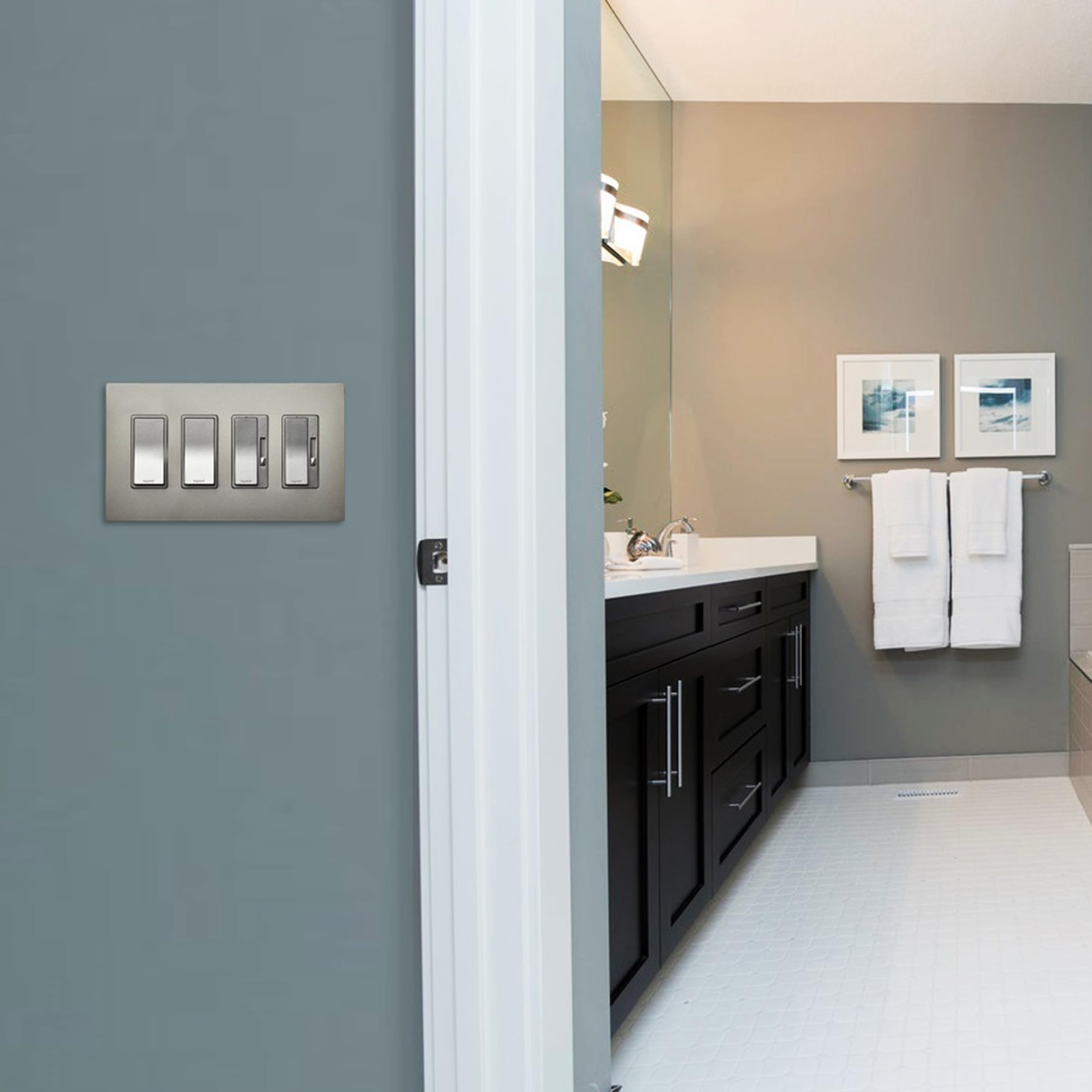 Legrand RH703PNICCV6 700W Dimmer Switch - Preset Decorator Rocker with Locator Light for Incandescent & Halogen Bulbs, Single Pole/3-Way, Nickel (1-Pack) - Perfect for Bedrooms, Living Rooms & Home Lighting Control