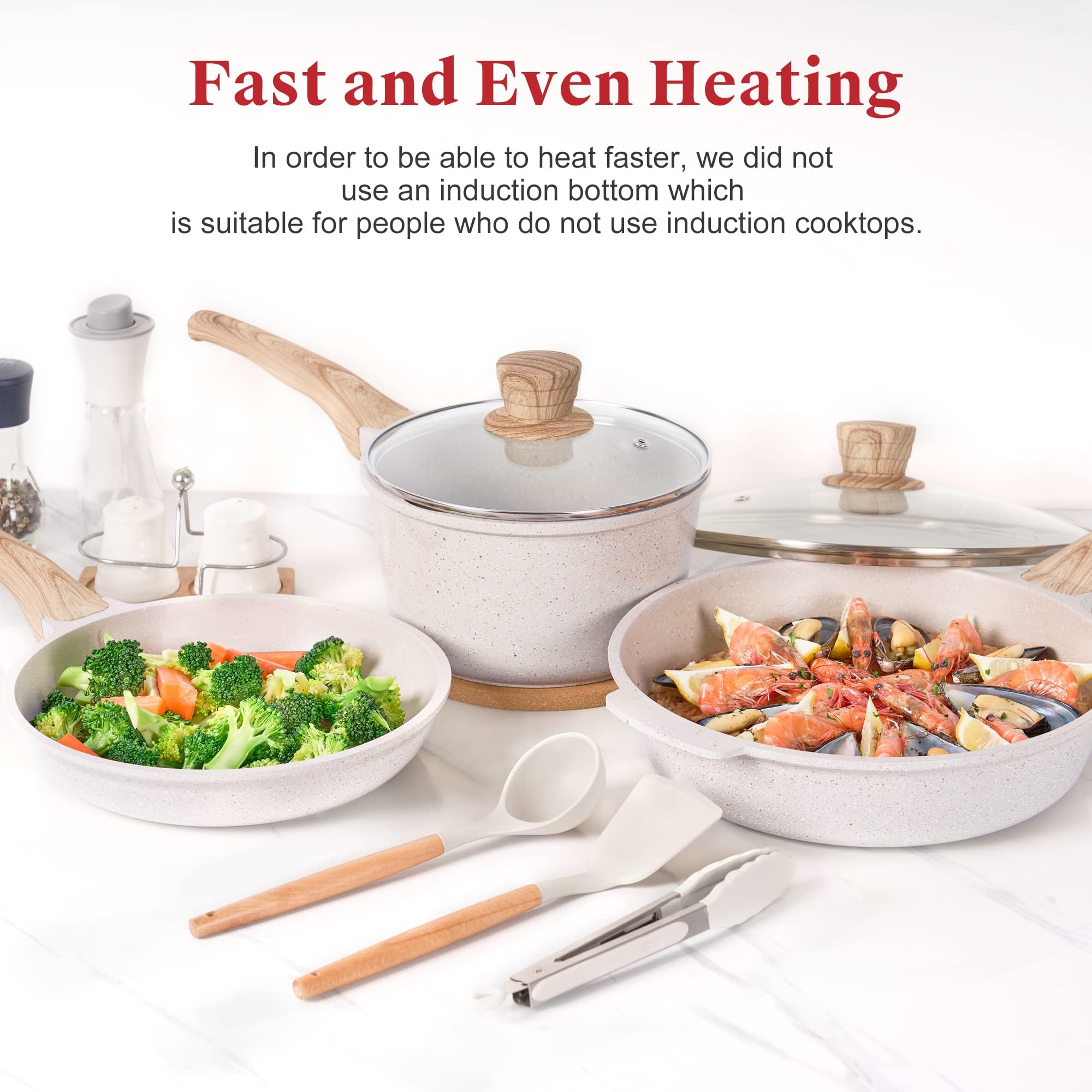 **Caannasweis 20-Piece Nonstick Cookware Set, Granite Coating Induction Pots & Pans – PFOS & PFOA Free, Grayish White Kitchen Cooking Set with Grill Griddle – Perfect for Home, Restaurant & RV Cooking**