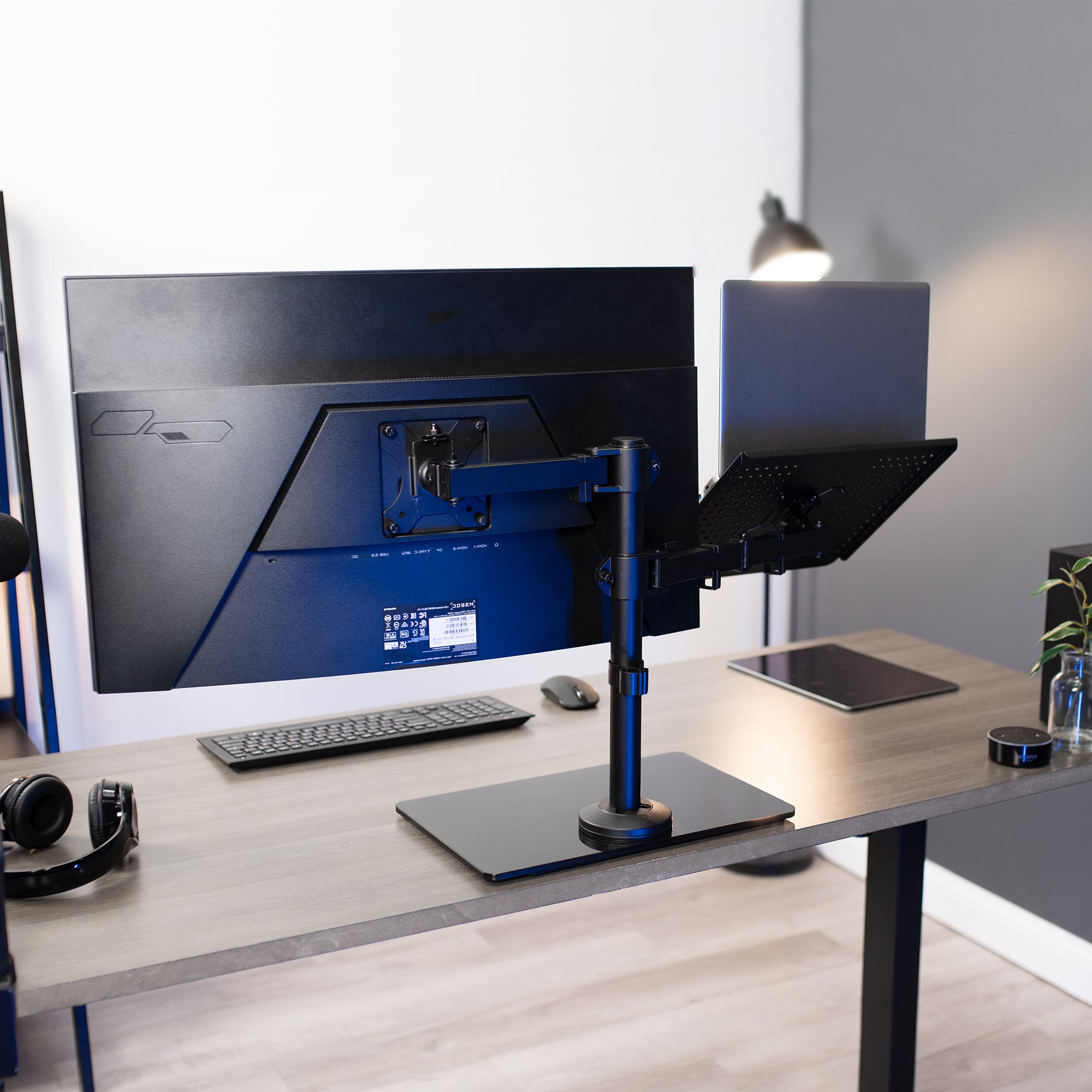 Ergonomic Glass Monitor and Laptop Stand for Dual Setup - Holds Up to 32