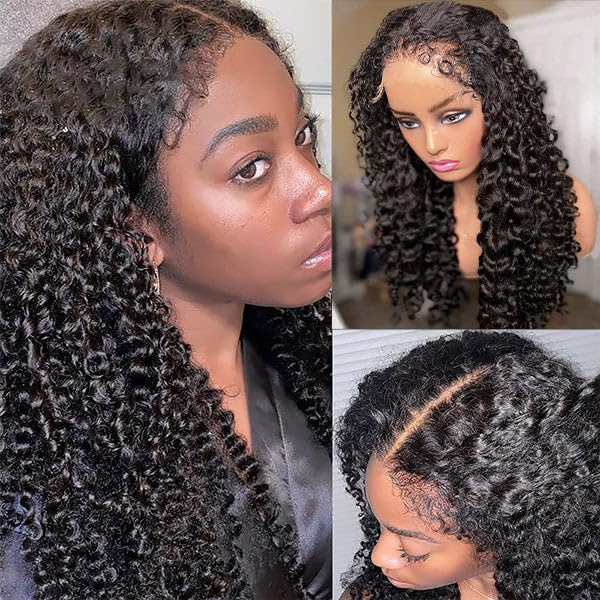 4C Kinky Curly Lace Front Wigs Human Hair 13x4 HD Transparent Lace Frontal Wig with Baby Hair - Deep Wave Curl Pre-Plucked Hairline 180% Density 24 Inch - Perfect for Cosplay, Daily Wear & Protective Styling