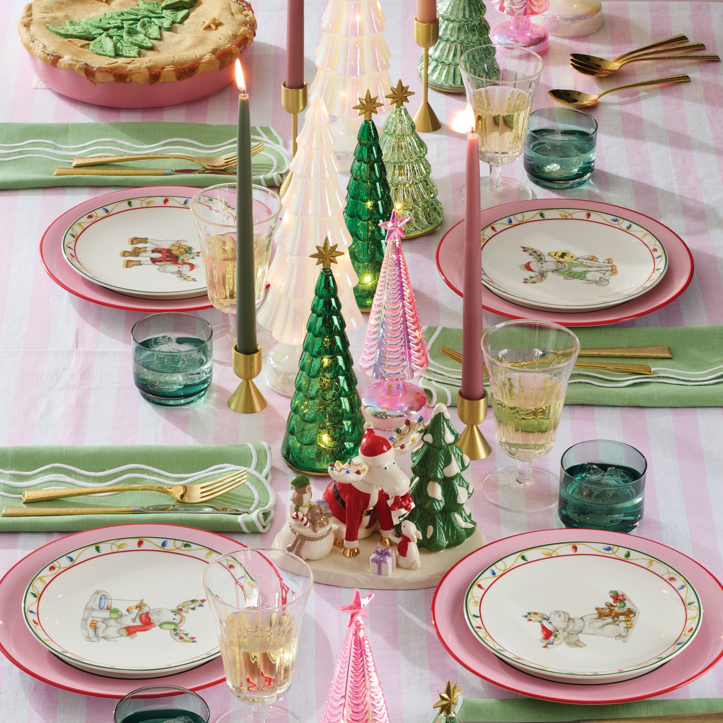 Merry Marcel Moose 4-Piece Dessert Plate Set - Elegant Porcelain Appetizer Plates for Holiday Parties, Christmas Dinner & Dessert Serving - Perfect for Festive Gatherings, Tea Time & Special Occasions