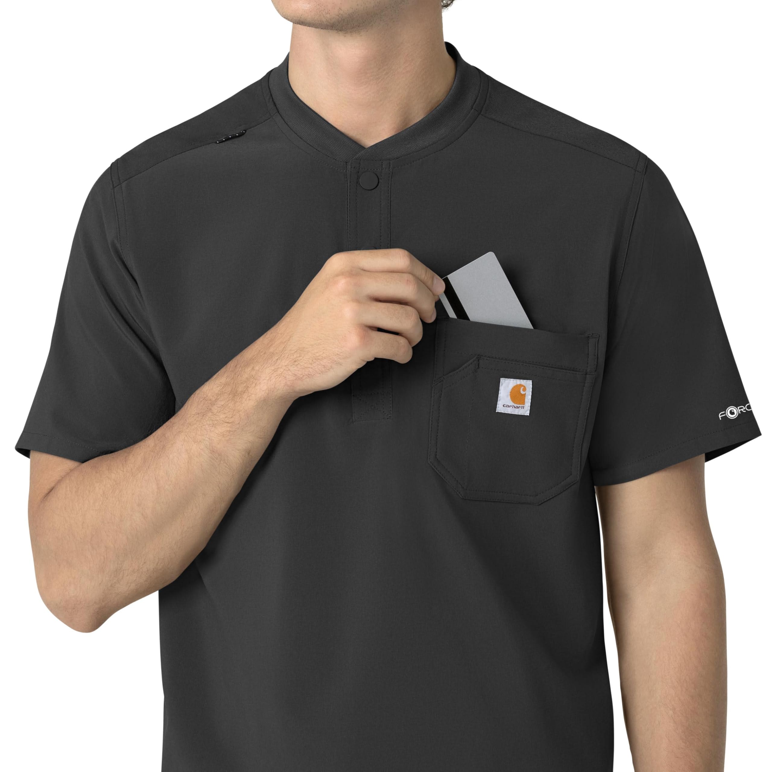 Carhartt Force Cross-Flex Men's Henley Scrub Top - Breathable Stretch Workwear for Medical Professionals - Navy Blue - Ideal for Nurses, Doctors & Healthcare Workers