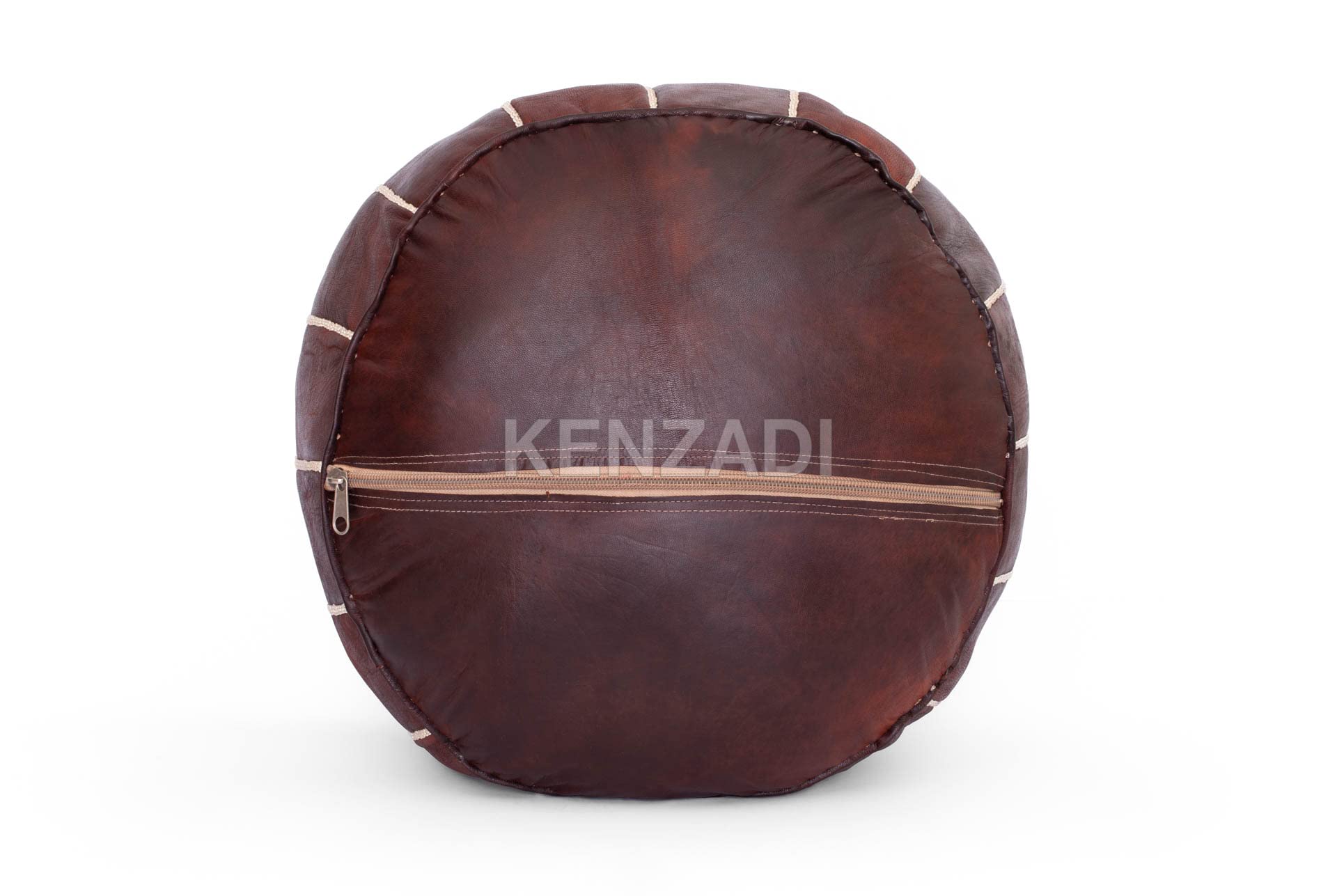 KENZADI Genuine Leather Ottoman Pouf Cover - Handcrafted in Marrakech by Moroccan Artisans, Footstool, UNSTUFFED (Dark Brown) - Perfect for Living Room, Bedroom & Boho Home Decor
