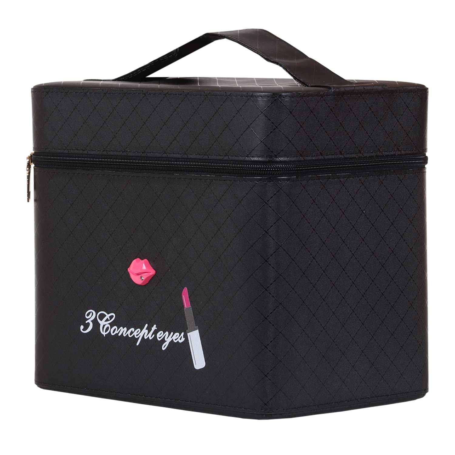 Premium Leather Cosmetic Organizer Box with Mirror | 2-Sided Open Makeup Vanity Case for Brushes & Cosmetics | Perfect for Travel, Home Vanity & Professional Makeup Artists (Black)