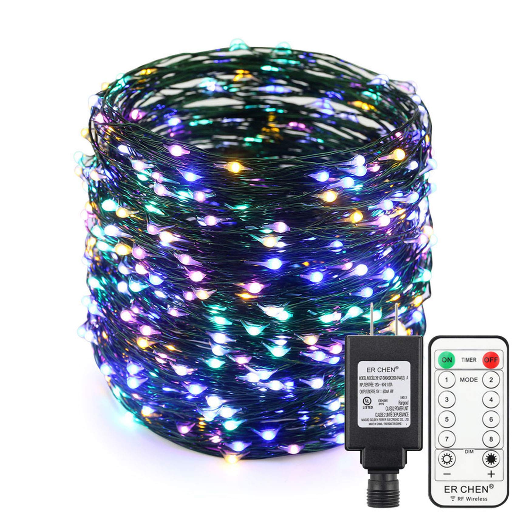 165ft LED String Lights with 500 LED Starry Lights - 50M Green Copper Wire, Power Adapter & RF Remote Control (Multicolor) - Perfect for Bedroom, Garden, Wedding, and Party Decorations