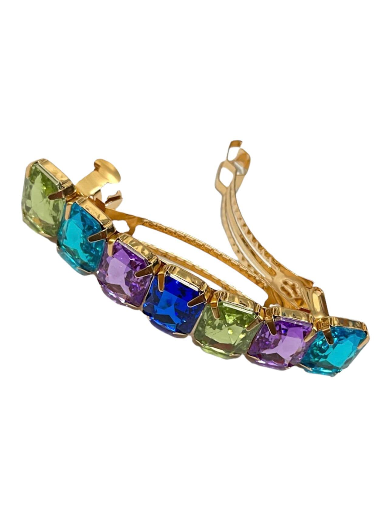 Large Multicolor Stone Rectangular Barrette Hair Clips - Smooth Elegant Gold Hair Pins for Women & Girls - Hair Slides & Accessories (8.5 Inch) - Perfect for Weddings, Parties & Everyday Styling