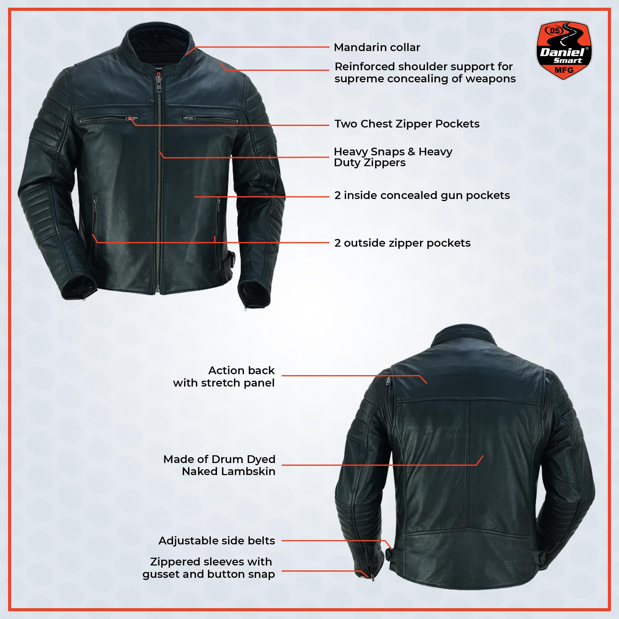 Premium Men's Motorcycle Leather Jacket - Genuine Lambskin Biker Jacket with Zipper & Multiple Pockets - Stylish & Durable Riding Gear for Harley, Cruiser & Street Bikes - Perfect for Daily Commute, Road Trips & Motorcycle Events
