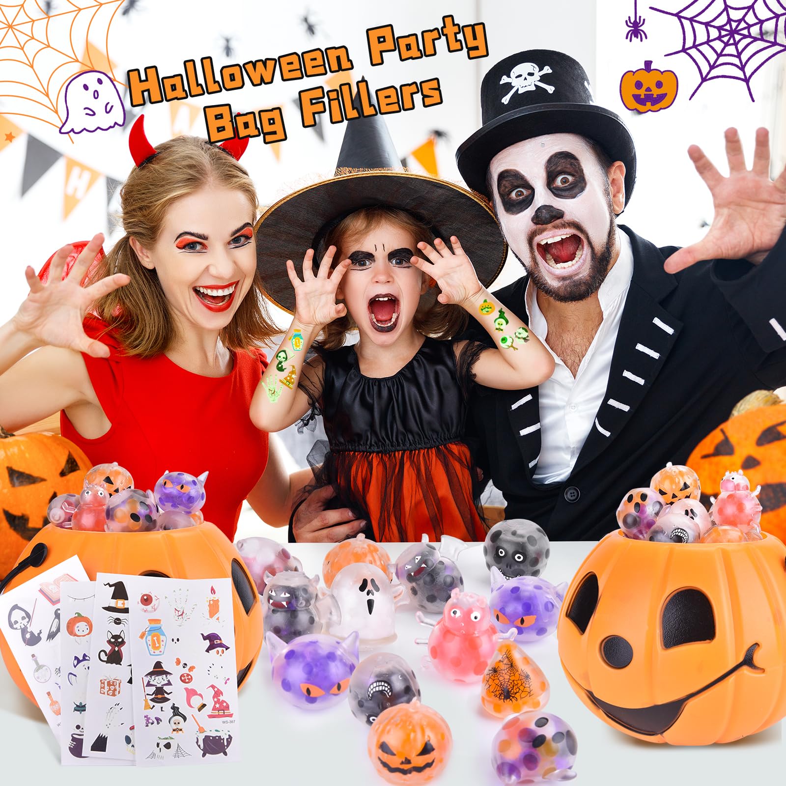 40Packs Halloween Mochi Squishy Toys - Cute Party Favors, Goodie Bag Fillers, Stress Relief Fidget Toys for Kids - Perfect for Halloween Treats, Classroom Prizes & Sensory Play