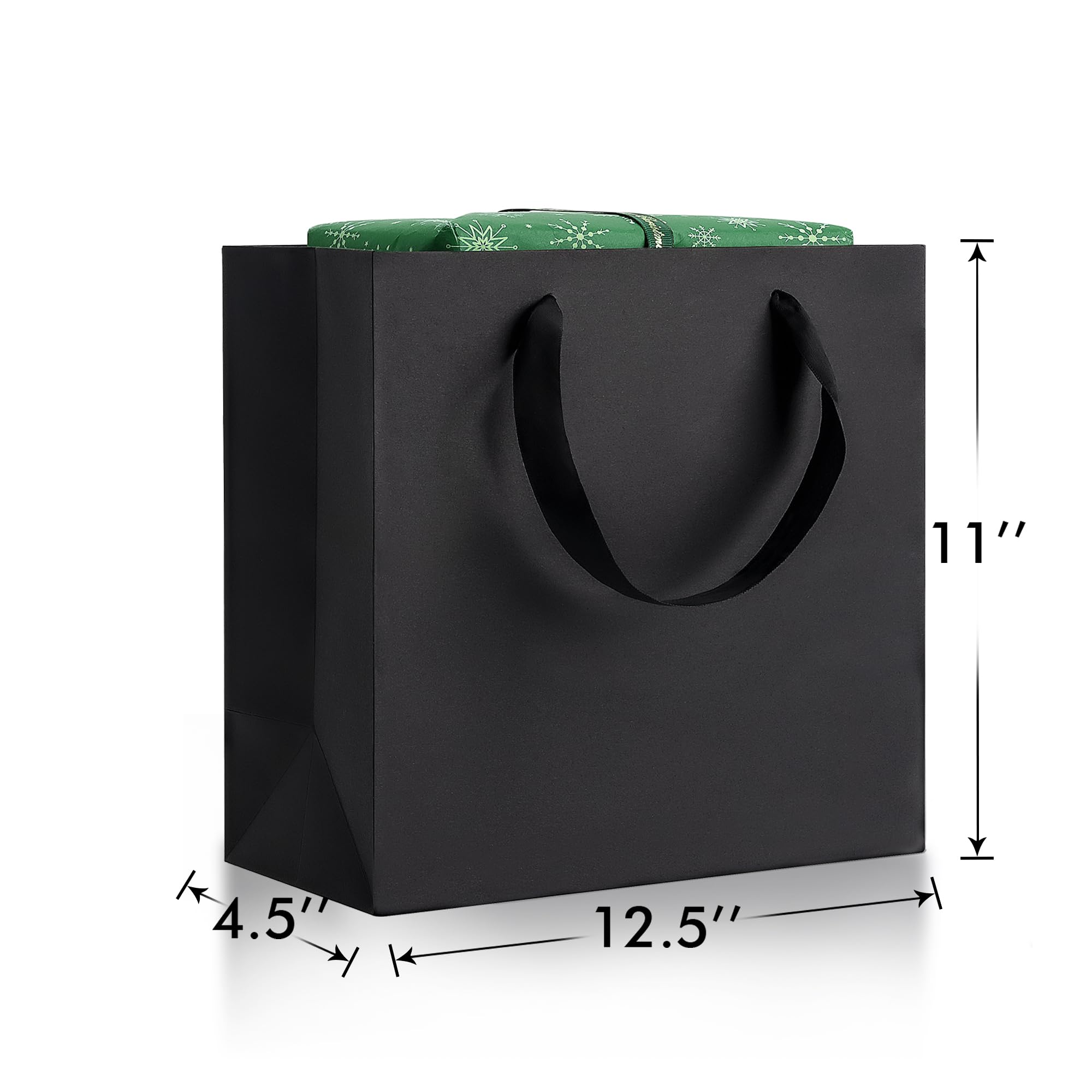 Premium Black Gift Bags with Handles - 12.5x4.5x11 Inch (6 Pack) Bulk Party Favor Bags for Weddings, Birthdays, Baby Showers & Holiday Gifting - Elegant Large Paper Shopping Bags for Special Occasions