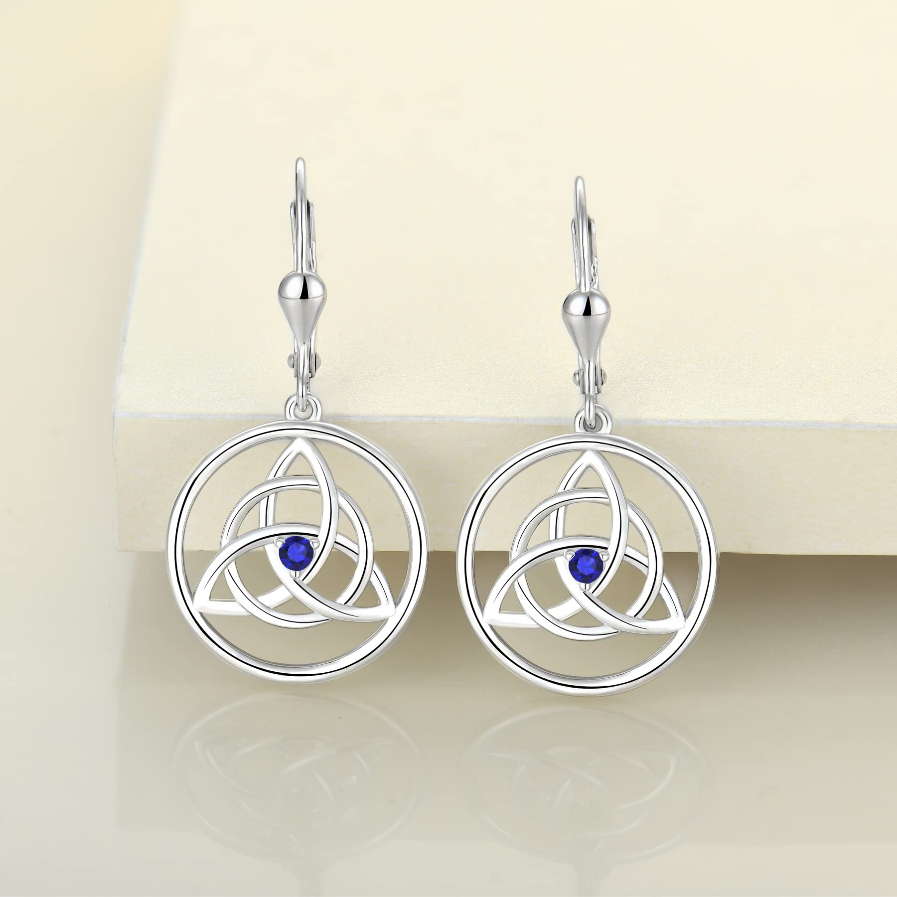 925 Sterling Silver Celtic Knot Earrings for Women - Trinity Leverback Birthstone Dangle Drop Jewelry | Perfect for Weddings, Parties & Everyday Wear