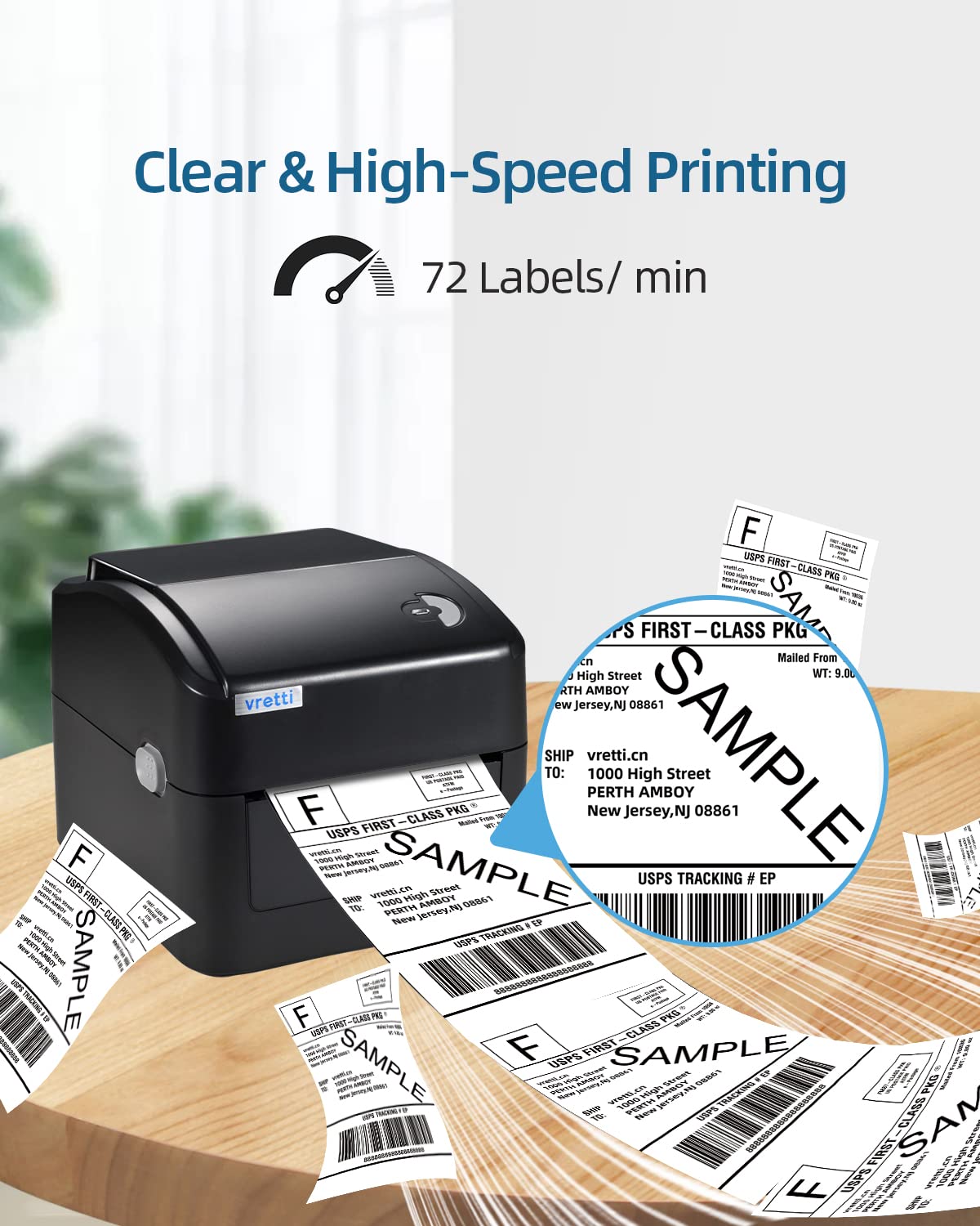 Vretti Bluetooth Thermal Shipping Label Printer - Wireless 4x6 Label Maker for eBay, Amazon, USPS, Shopify | Compatible with Android, iPhone & Windows | Perfect for E-commerce Sellers & Small Business Shipping Needs