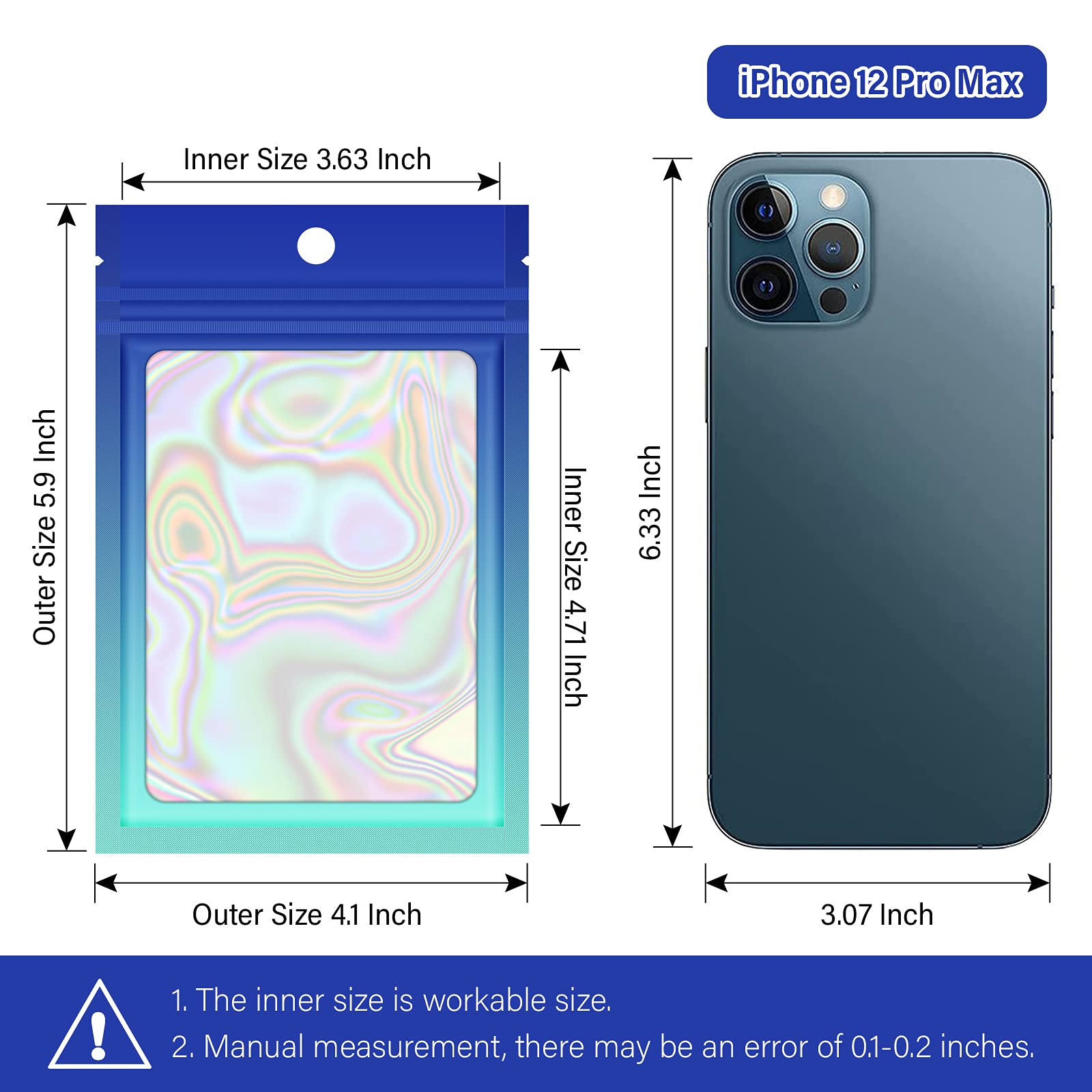 100-Pack Holographic Gradient Mylar Ziplock Bags with Clear Window - 4.1x5.9 Inch Resealable Stand-Up Pouches for Party Favors, Candy, Snacks, Cosmetics & Sample Packaging (Gradient Blue)