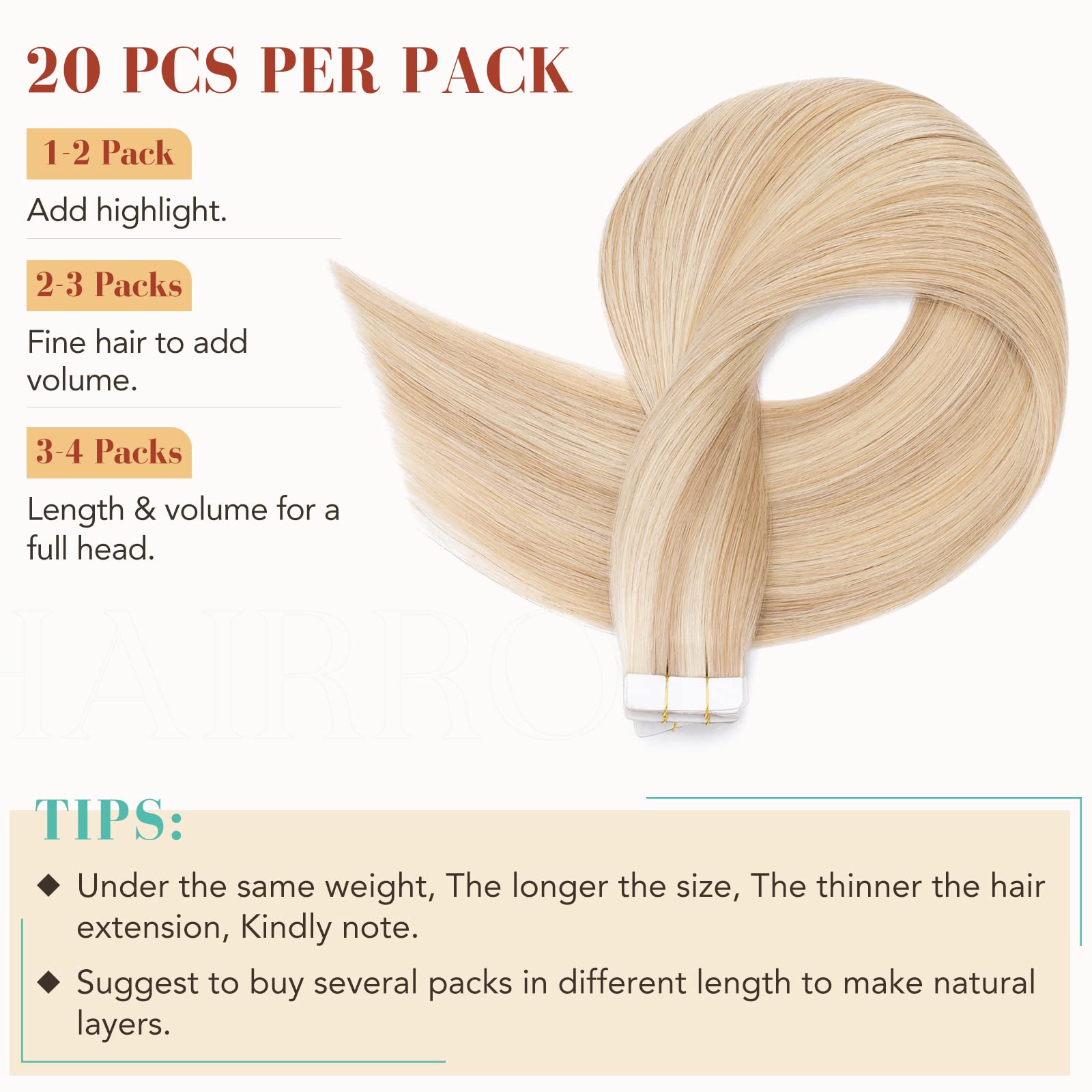 Premium 18 Inch Tape In Hair Extensions - 50g 20pcs Human Remy Hair #24 Natural Blonde - Seamless Skin Weft for Women - Easy Glue-Free Application - Perfect for Volume, Length & Styling - Great for Parties, Weddings & Daily Wear