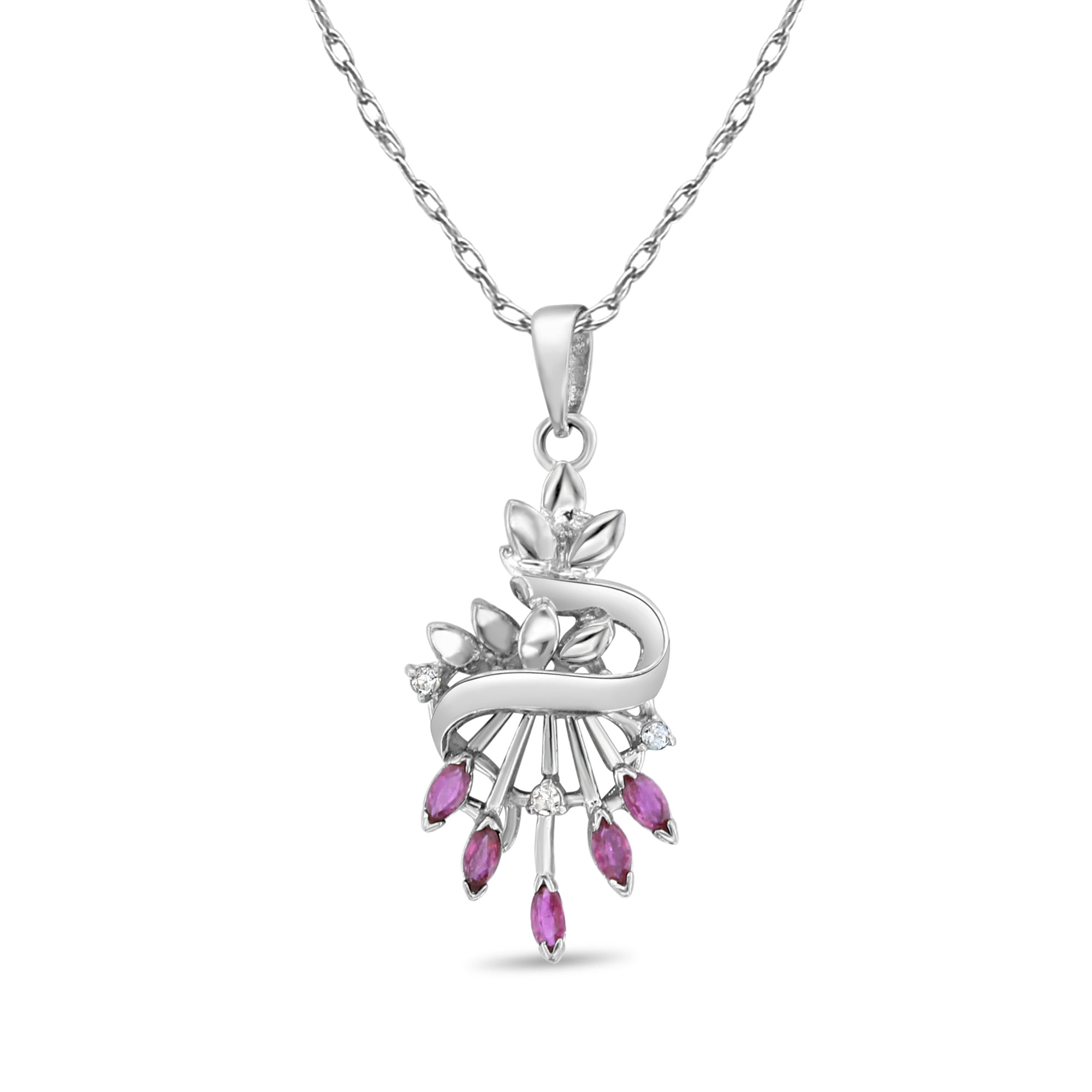 Vintage Ruby & Diamond Necklace 14k White Gold - Elegant Jewelry for Women, Perfect for Weddings, Anniversaries & Special Occasions