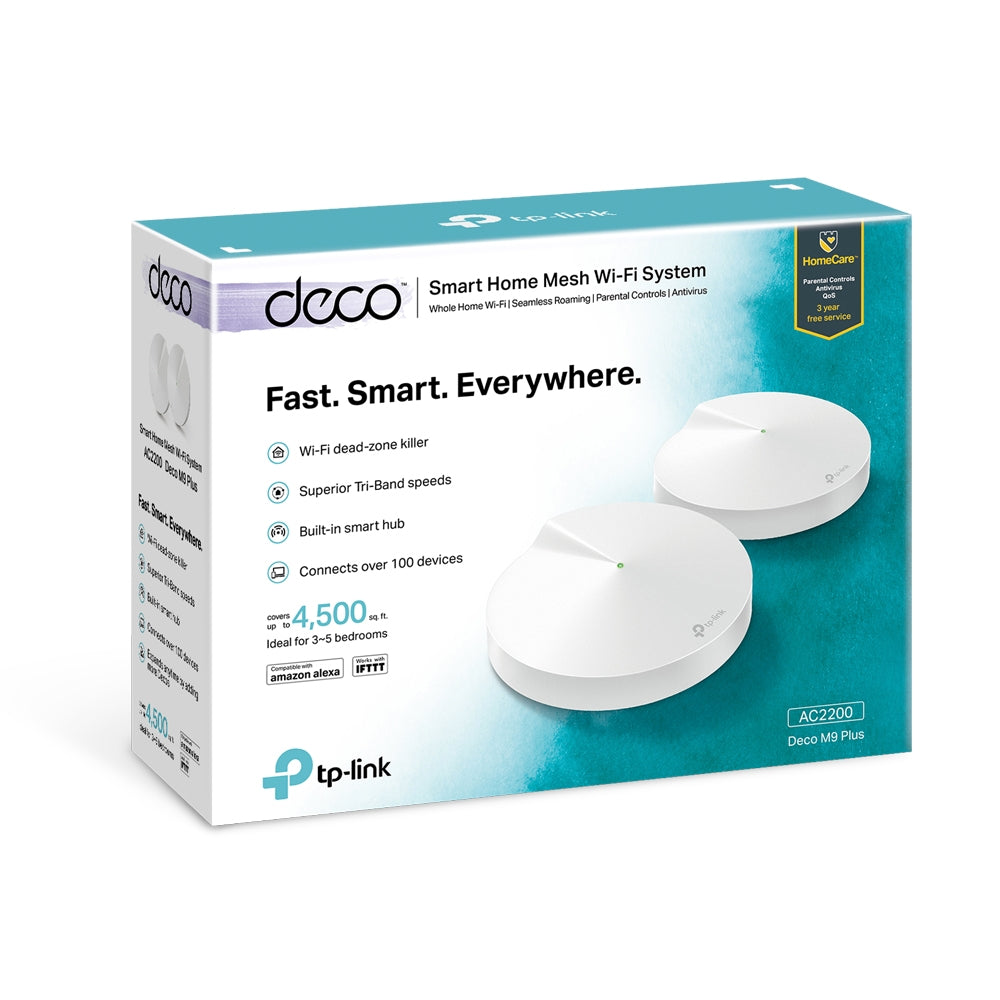 Deco M9 Plus AC2200 Whole Home Mesh WiFi System (2-Pack) - Seamless Coverage for Smart Homes, Gaming & 4K Streaming