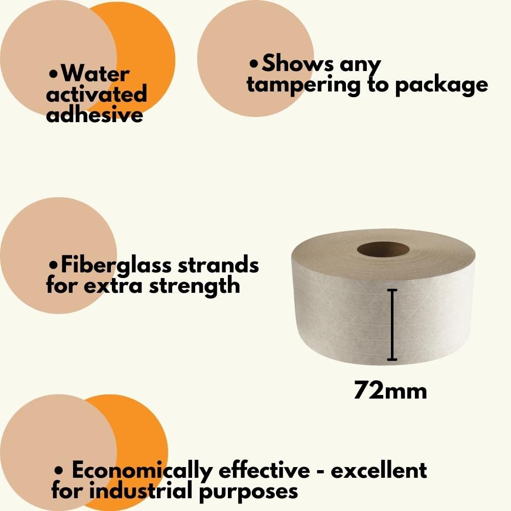 Gummed Packing Tape - Water Activated Adhesive Tape Roll, 72mm x 150 Yards, White (10 Pack) - Perfect for Shipping Boxes, Moving & Secure Packaging