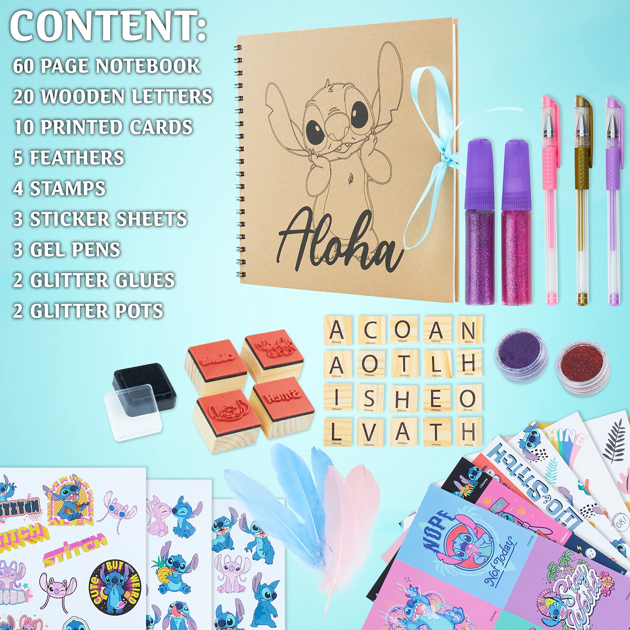 Disney Stitch Scrapbook Kit for Kids - DIY Scrapbooking Set with Stickers, Stamps, Gel Pens & Glitter - Creative Art Supplies for Girls - Perfect for Birthday Gifts, Party Favors & Craft Projects