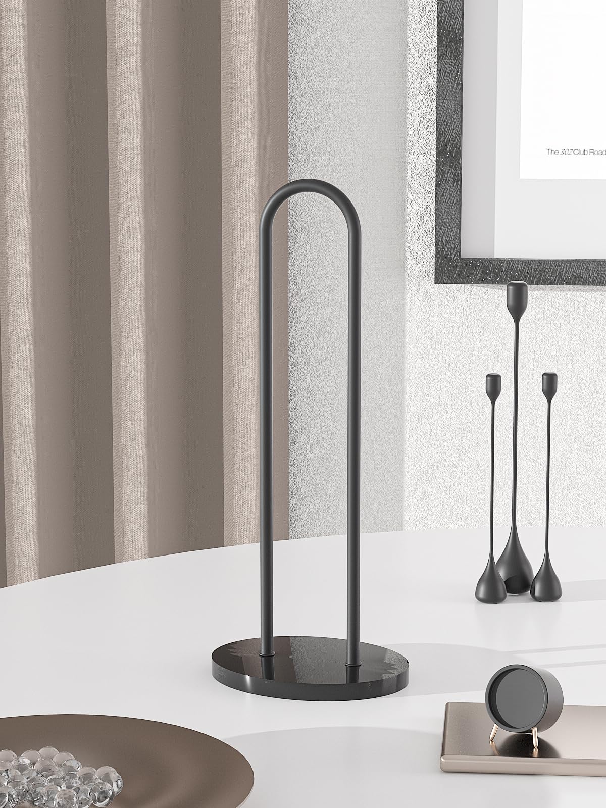 Scrunchie Holder & Hair Tie Organizer Stand - Metal & Acrylic Hair Accessory Storage Display for Scrunchies, Hair Bands, Clips (Black) - Perfect for Bedroom Vanity, Bathroom & Travel Organization
