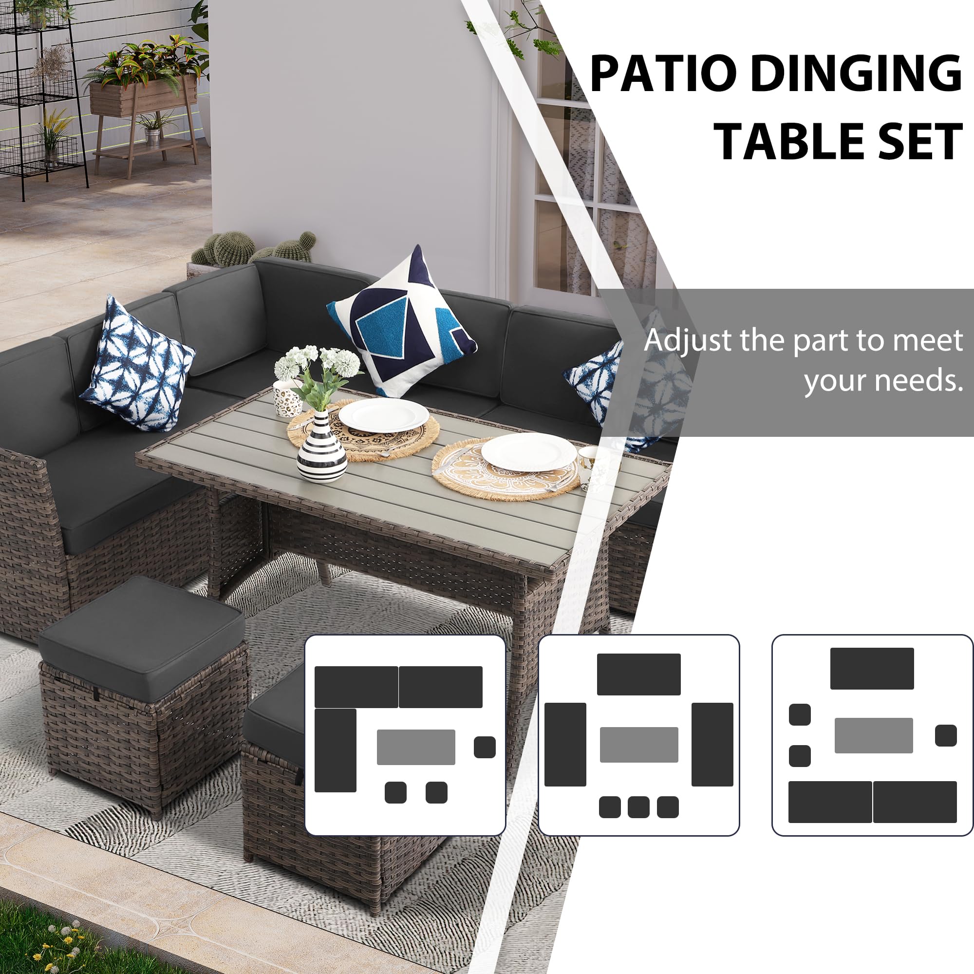KIGOTY 7-Piece Outdoor Dining Set with Cushions - Patio Table & Chairs for Backyard, Garden, Deck - Weather-Resistant BR-Grey Lawn Furniture - Perfect for Outdoor Entertaining & Relaxation