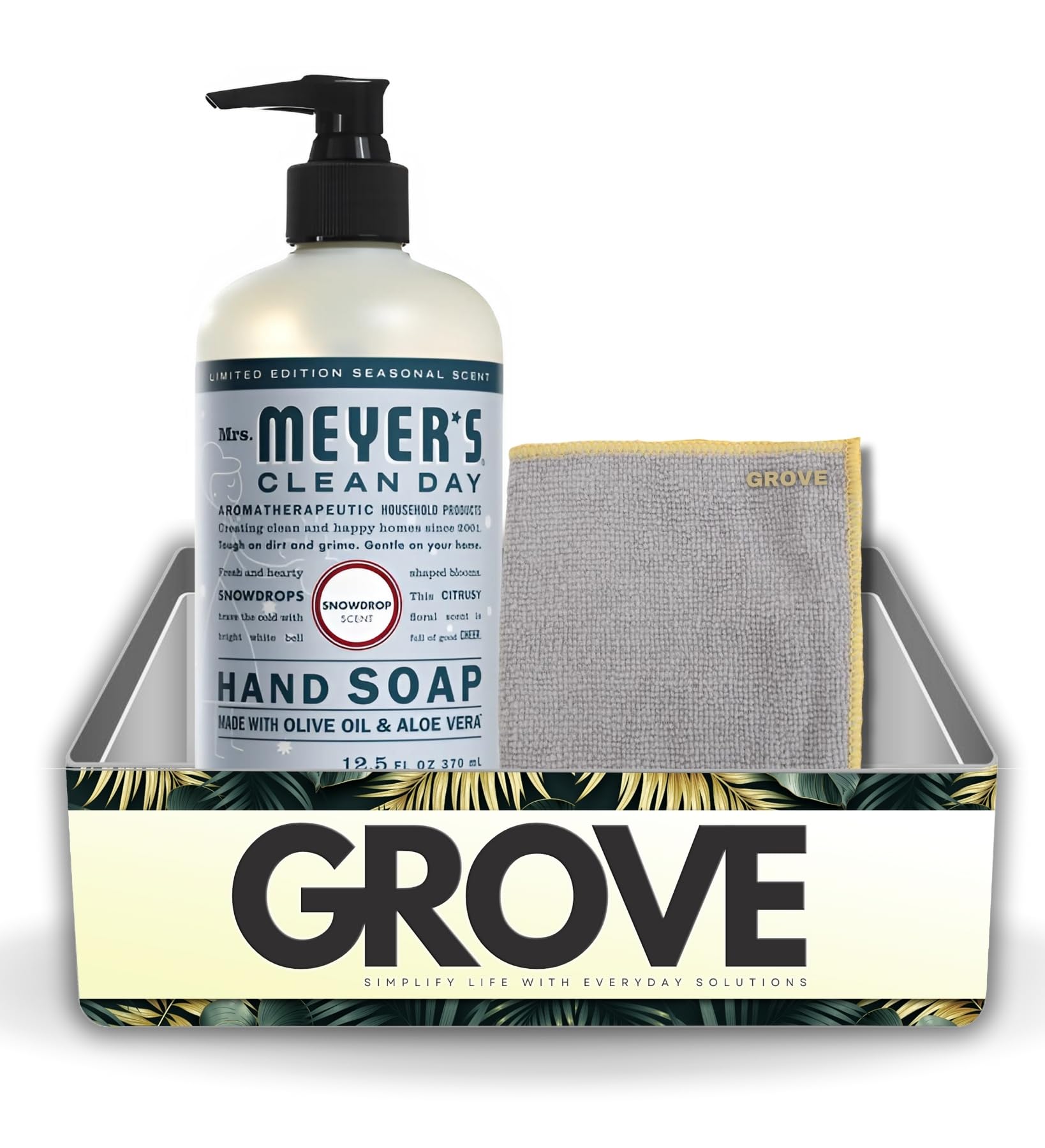 Organic Snowdrop Scent Liquid Hand Soap 12.5 oz with Aloe Vera & Essential Oils - Gentle Moisturizing Hand Wash - Bundle with Microfiber Cloth (2-Pack) - Perfect for Bathroom, Kitchen & Office Use
