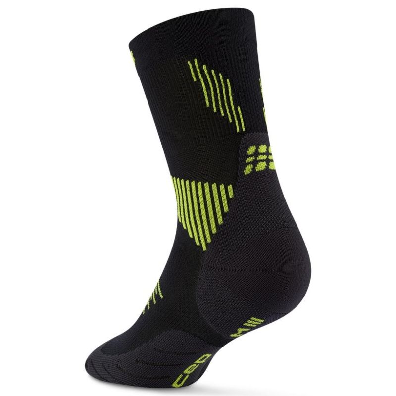 CEP Men's Running Socks Mid Cut 5.0 - Black/Lime - Performance Compression Socks for Running, Hiking & Sports - Improves Circulation & Reduces Muscle Fatigue