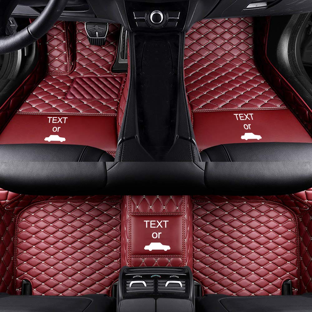 Custom Car Floor Mats with Logo - Full Coverage Leather All-Weather Protection for 95% Vehicle Models (Front & Rear, Wine Red) - Perfect for SUVs, Sedans & Trucks in Rain, Snow & Mud