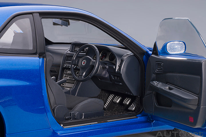 AUTOart 1:18 Scale Nissan Skyline GT-R R34 V-Spec II Diecast Model Car - Bayside Blue with BBS LM Wheels - Perfect for Collectors, Display & Racing Enthusiasts