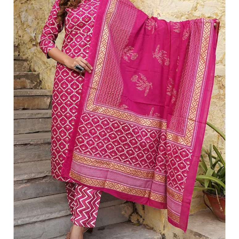 Elegant Pink and Gold Embroidered Kurta Set for Women | Festive Ethnic Wear | Perfect for Diwali, Weddings & Special Occasions
