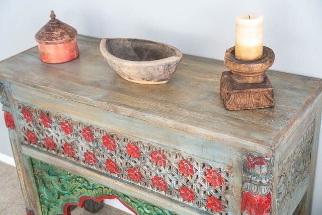 Hand Carved Wooden Indian Console Table - Solid Wood Entryway Table for Hallway, Living Room & Foyer Decor | Traditional Handcrafted Furniture for Home & Office