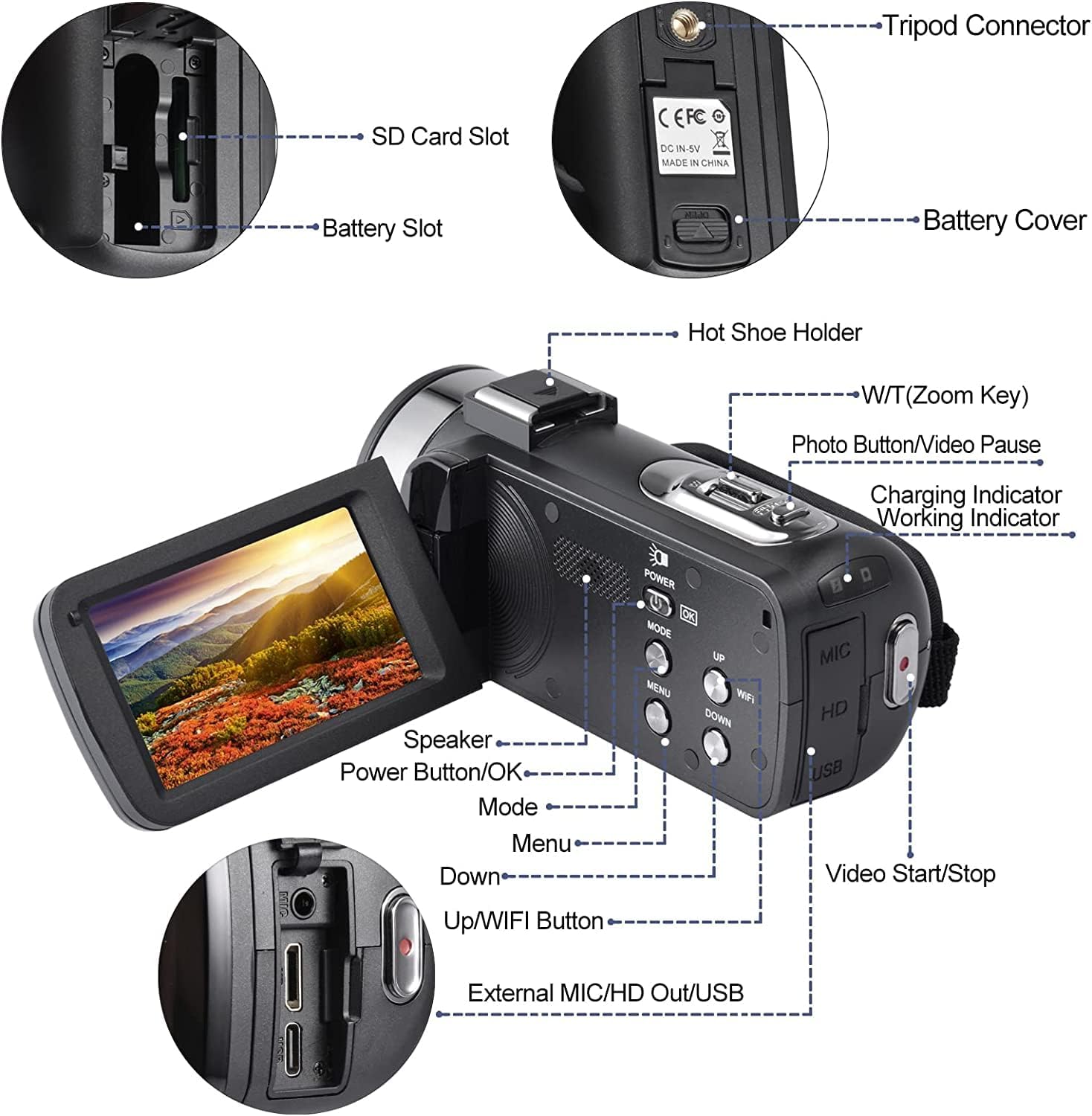 Acuvar 4K Video Camera Camcorder - 48MP Auto Focus Vlogging Camera for YouTube with 60FPS, 18X Zoom, Webcam, Mic & Stabilizer - Includes 64GB SD Card & Card Reader - Perfect for Travel Vlogging, Live Streaming & Content Creation