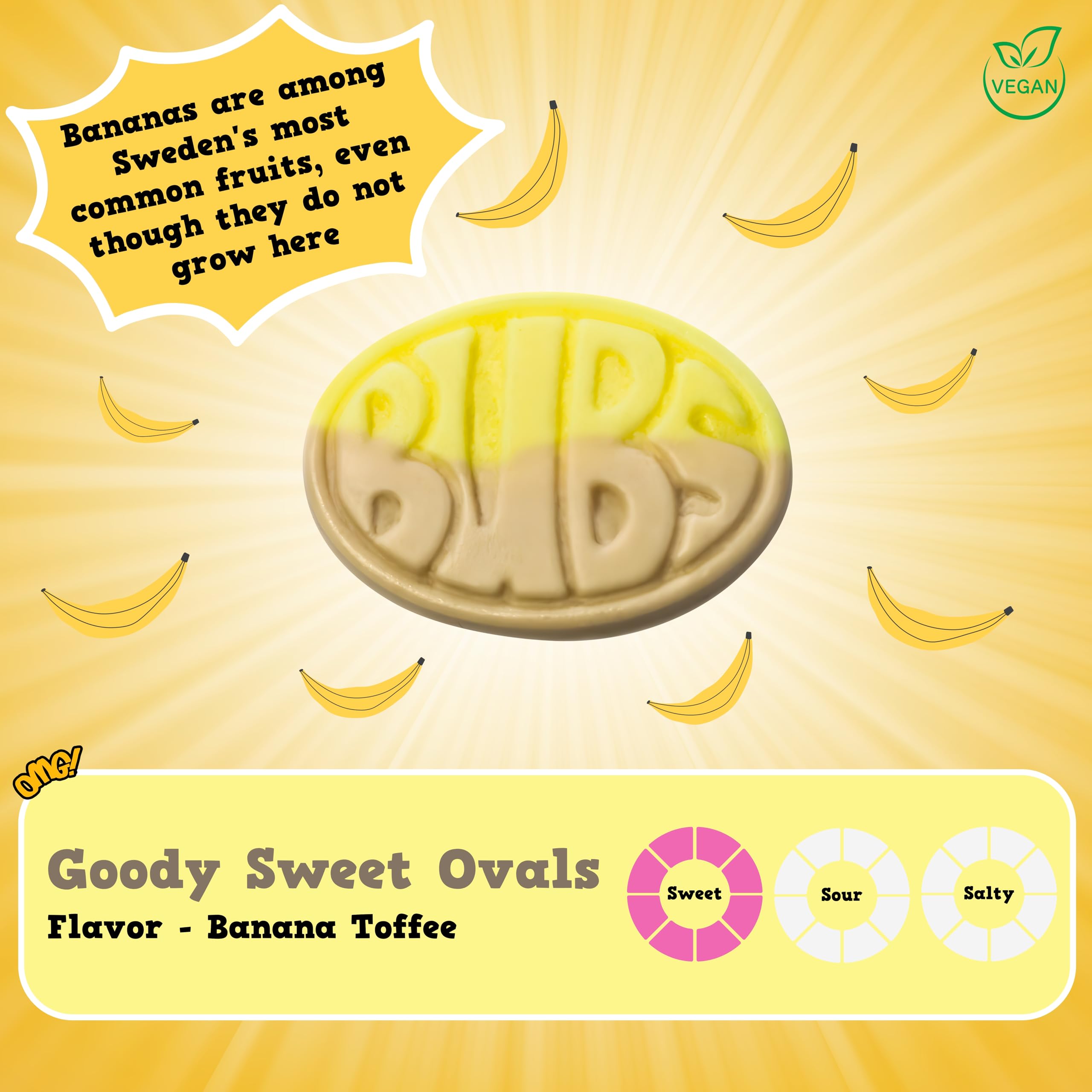 Bubs Swedish Candy Banana Bubs Ovals - 1 Pound Sweet Foam Godis (1lb, 1.5lb, 2lb Options) - Pickmix Candy Sweden Bag - Perfect for Parties, Gifts & Sweet Tooth Cravings