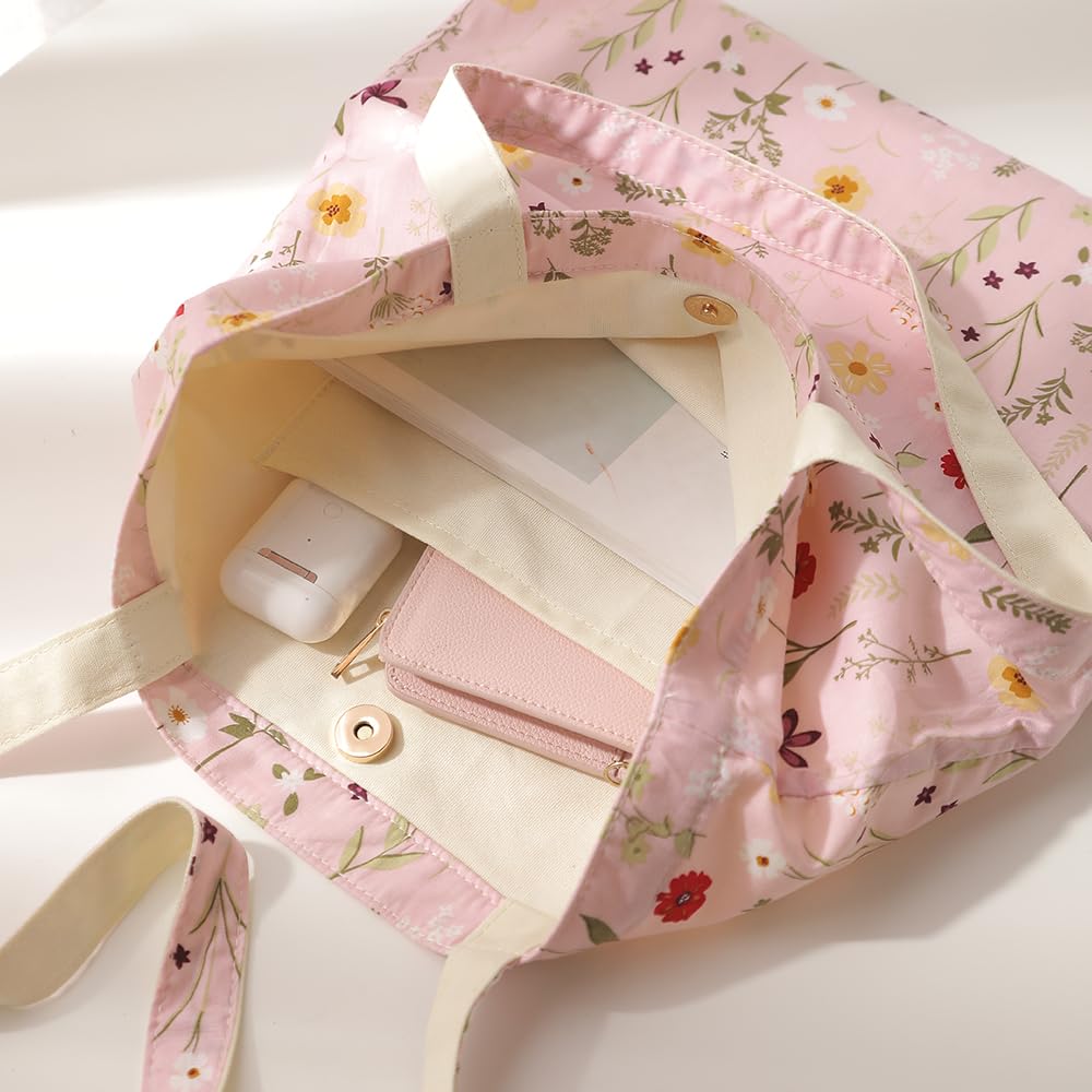 Floral Canvas Tote Bag for Women - Durable Cotton Shoulder Handbag - Perfect for Shopping, Beach & Everyday Use