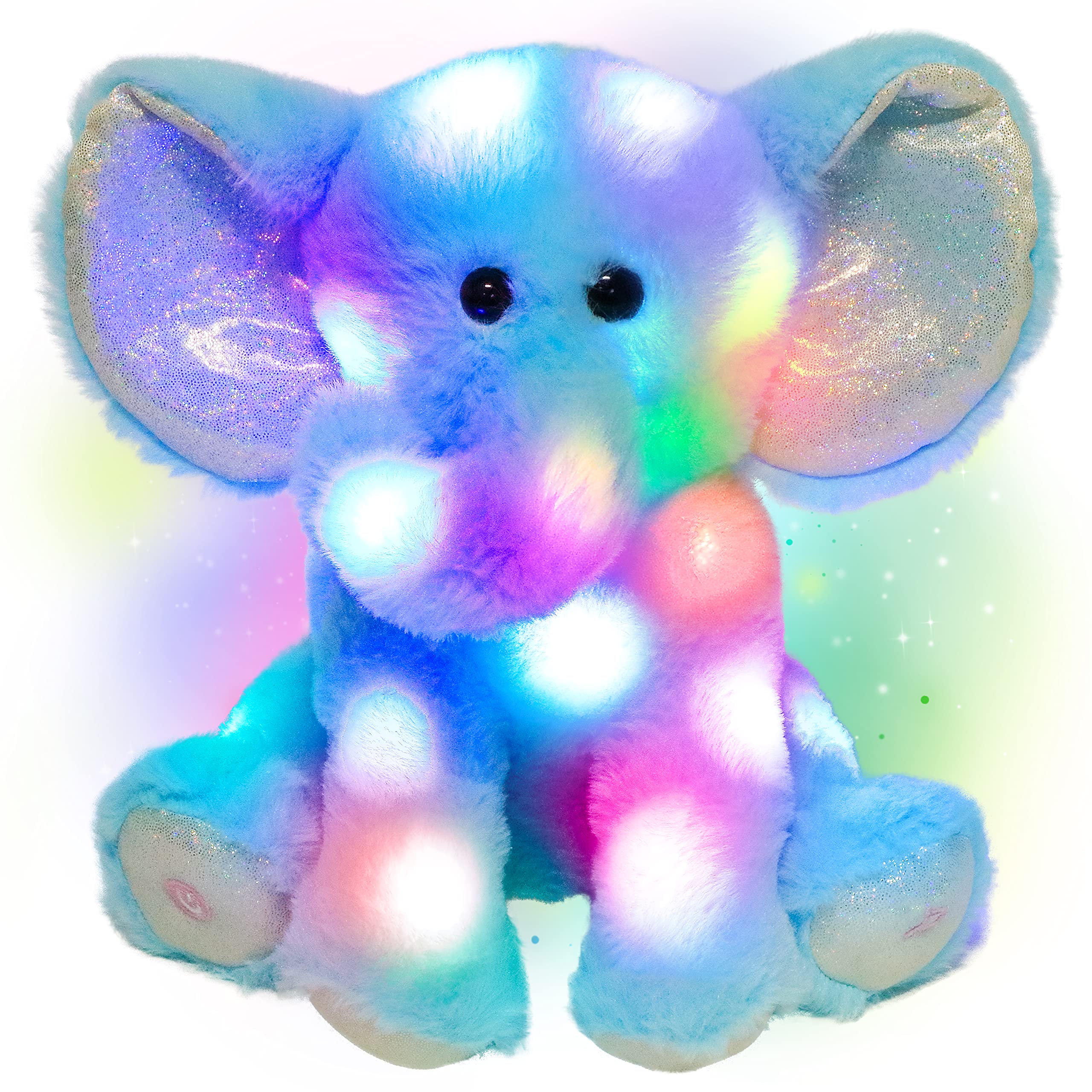 Cuteoy LED Light Up Elephant Plush Stuffed Animal Toy - Soft Glow Night Light for Kids, Toddlers & Children (Blue) | Perfect for Bedtime Comfort, Nursery Decor & Soothing Gift Ideas