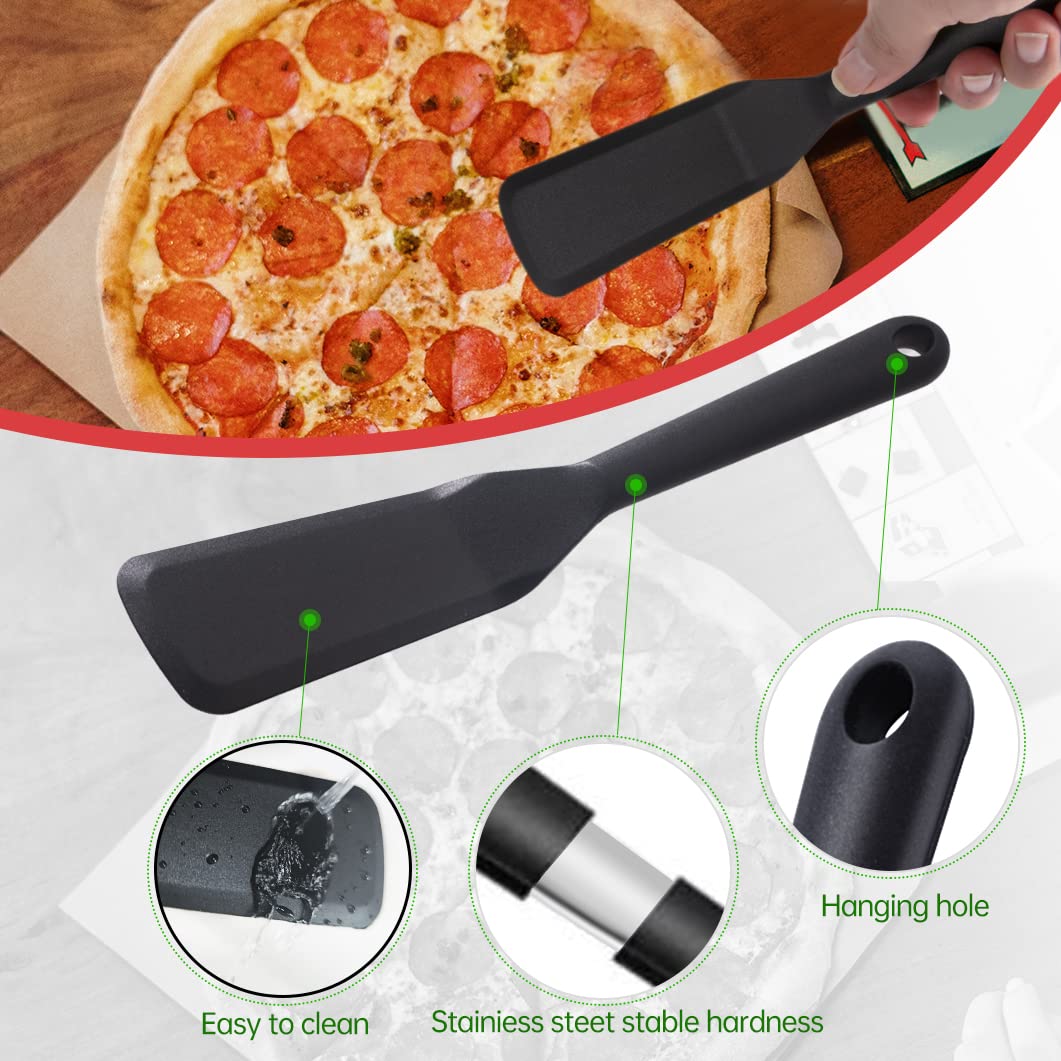 2-Pack Heat-Resistant Silicone Thin Spatula Set - Nonstick Omelet Turner, Pancake & Crepe Spatula for Cooking Eggs, Cakes, Pizza & Steak - Perfect for Nonstick Cookware, Baking & Breakfast Prep (Black)
