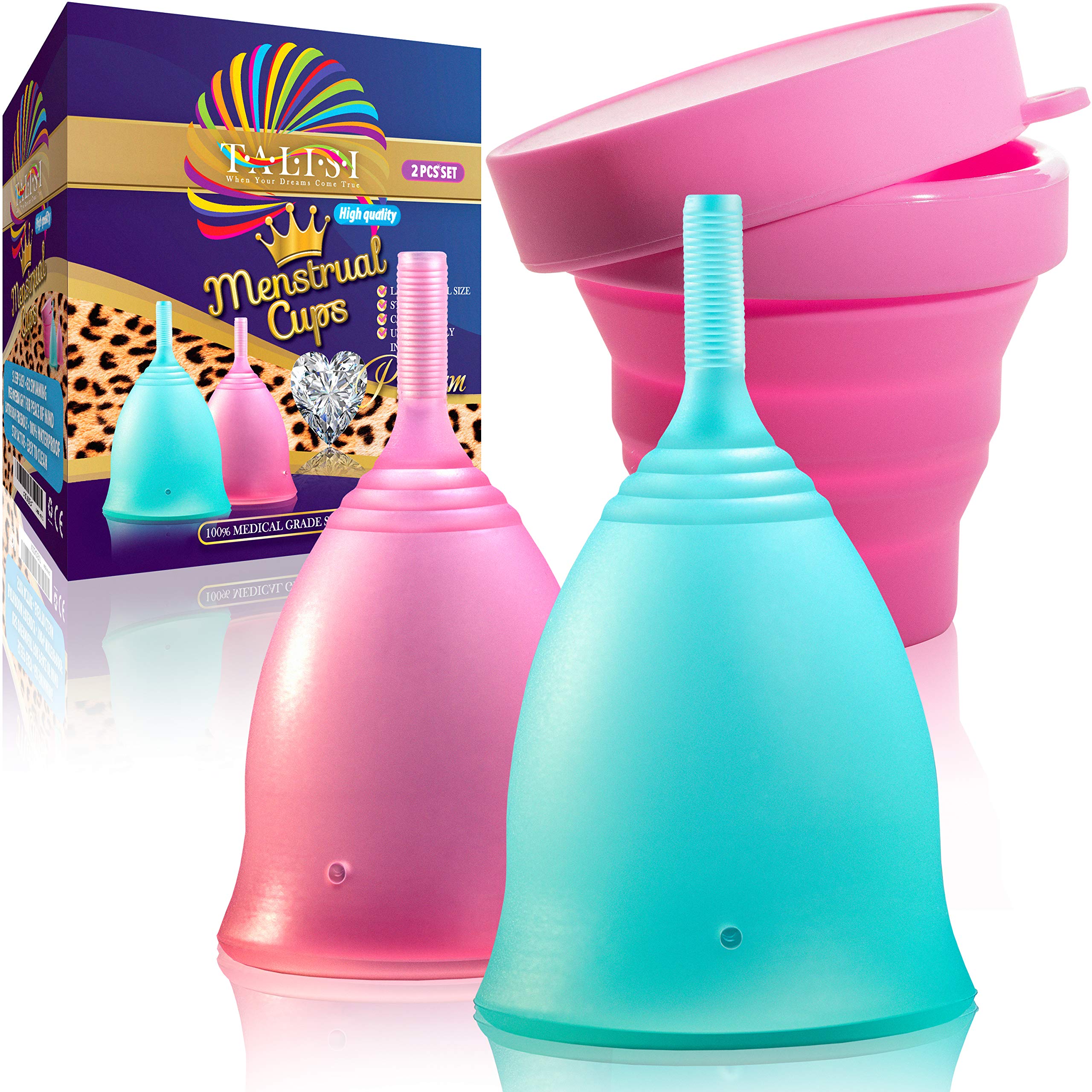 Talisi Reusable Menstrual Cups Set of 2 - Soft Flexible Period Cups for Women (Small & Large Size) | Includes Collapsible Sterilizer | Eco-Friendly Alternative to Tampons & Pads | Ideal for Regular & Heavy Flow | Perfect for Travel, Gym & Active Lifestyles