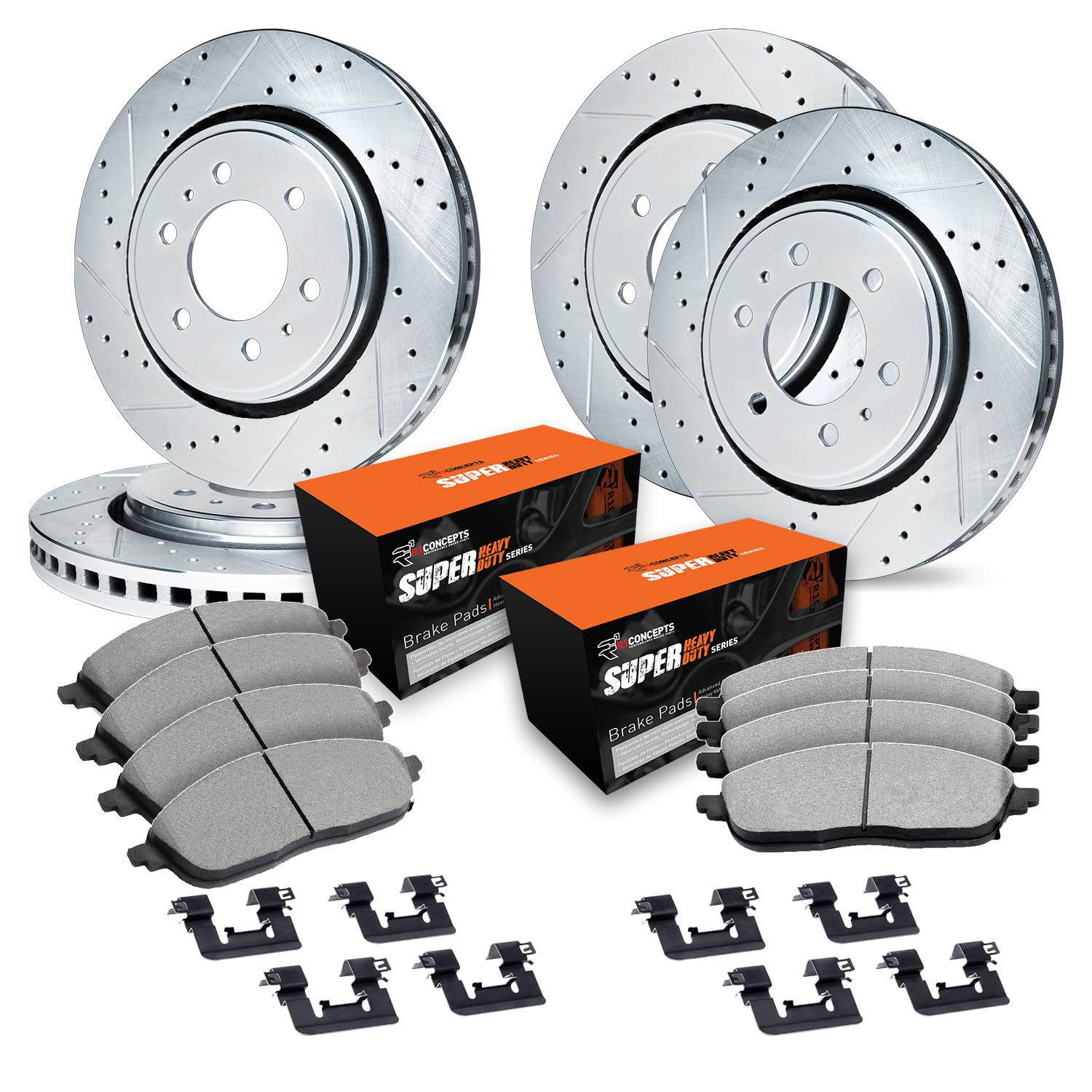 R1 Concepts Premium Front & Rear Brake Pads and Rotors Kit - CEC.40014.44 | High-Performance Braking System with Hardware | Perfect for Sedans, SUVs, and Trucks | Smooth & Quiet Stopping Power for Daily Commute & Highway Driving
