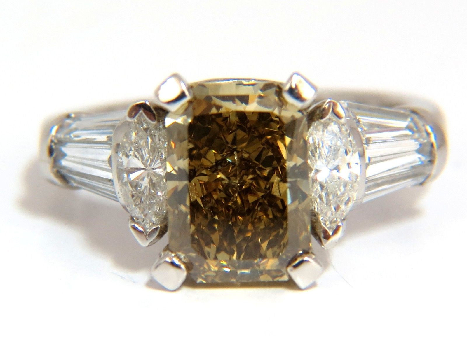 4.12ct GIA Certified Radiant Fancy Brown Green Yellow Diamond Platinum Ring for Engagement, Wedding, Anniversary & Special Occasions