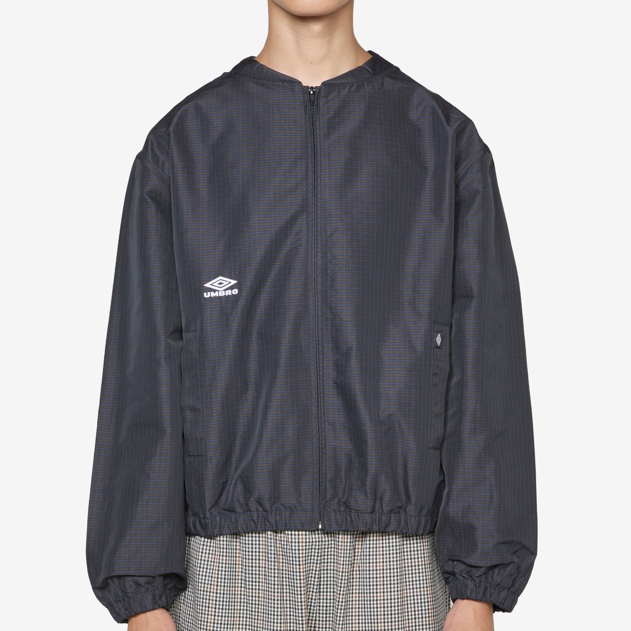 Navy & Dark Brown Check Bomber Jacket for Men - Stylish & Warm Outerwear for Casual Wear, Street Style & Fall Fashion