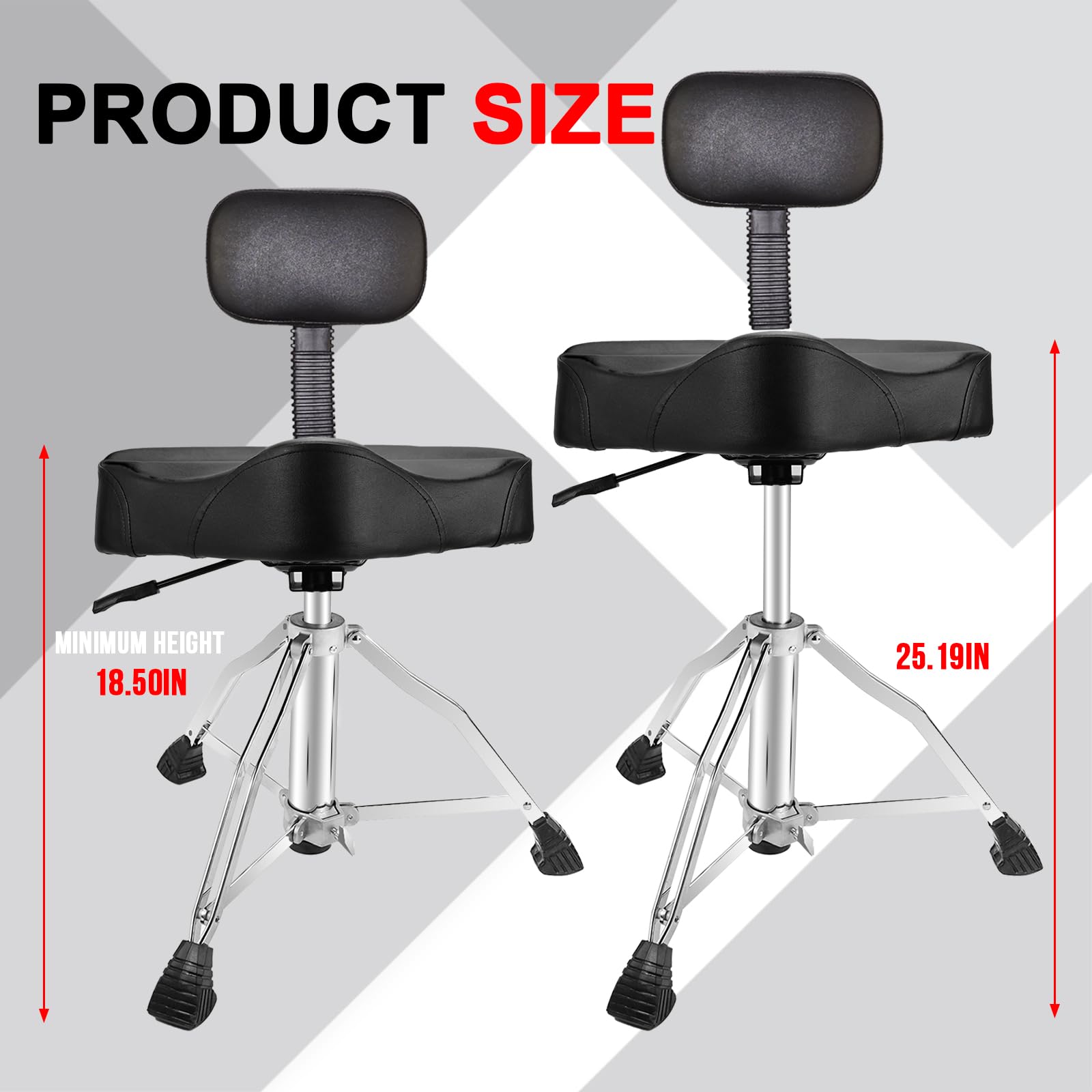 **Adjustable Hydraulic Drum Throne with Memory Foam & Removable Backrest – Portable Motorcycle-Style Drum Stool for Adults – Black PU Drum Seat – Perfect for Drummers, Studio Sessions & Live Performances**