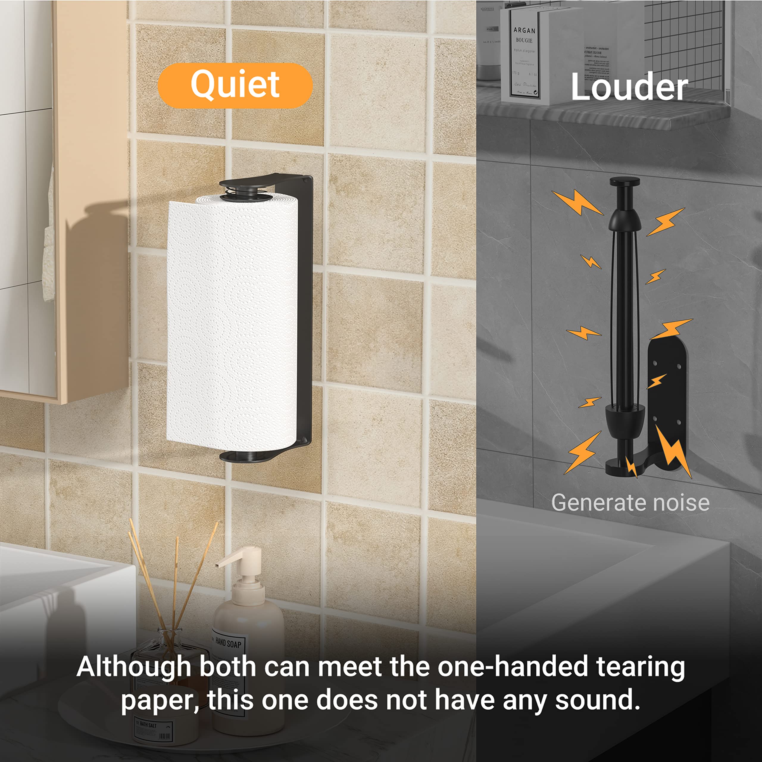 Stainless Steel Paper Towel Holder Under Cabinet - Wall Mount Magnetic Paper Roll Holder with One-Handed Tear & Ratchet Mechanism for Kitchen, Bathroom, Farmhouse - Black Home Decor Essentials (Perfect for Easy Access While Cooking & Cleaning)